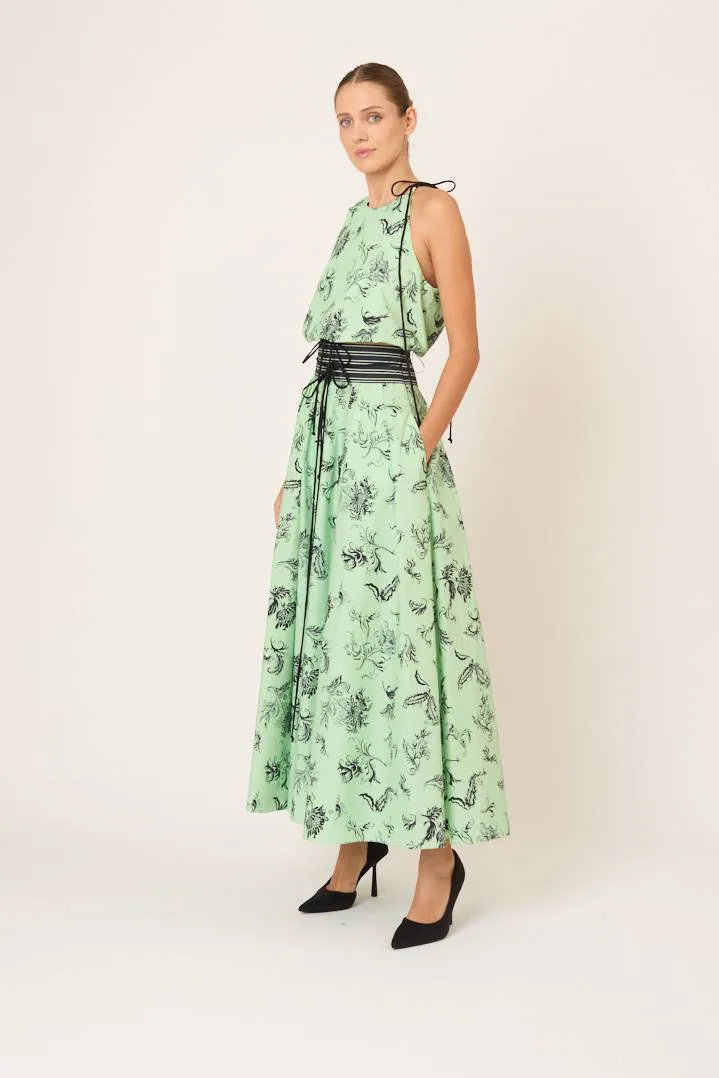 Tie Full Pleated Skirt in Tossed Floral Cotton Poplin sold by Rosie Assoulin product image thumbnail 3
