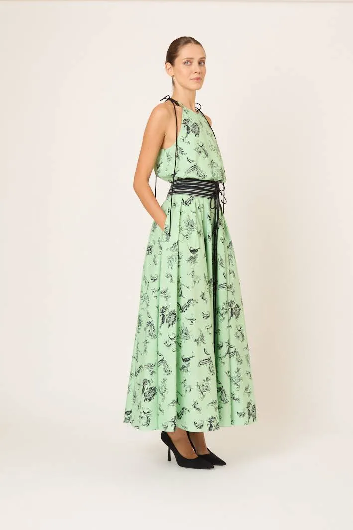 Tie Full Pleated Skirt in Tossed Floral Cotton Poplin sold by Rosie Assoulin product image thumbnail 4