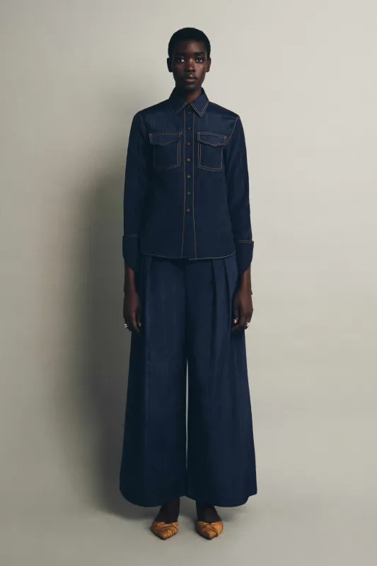 Nouveau Western Cuff Button Up in Ridged Moire made by Rosie Assoulin