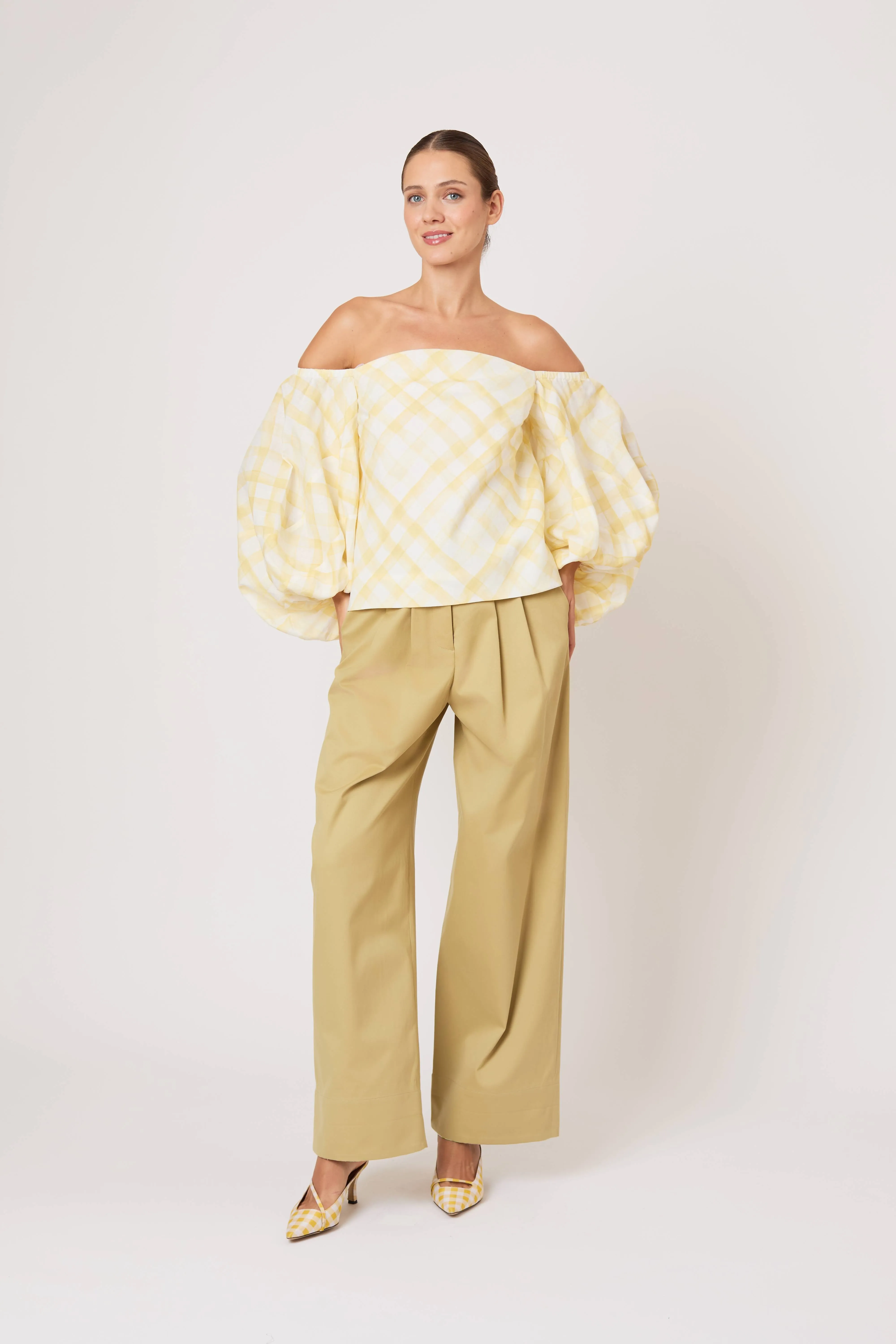 Balloon Sleeve Top in Watercolor Gingham on Lyocell Linen sold by Rosie Assoulin product image thumbnail 5