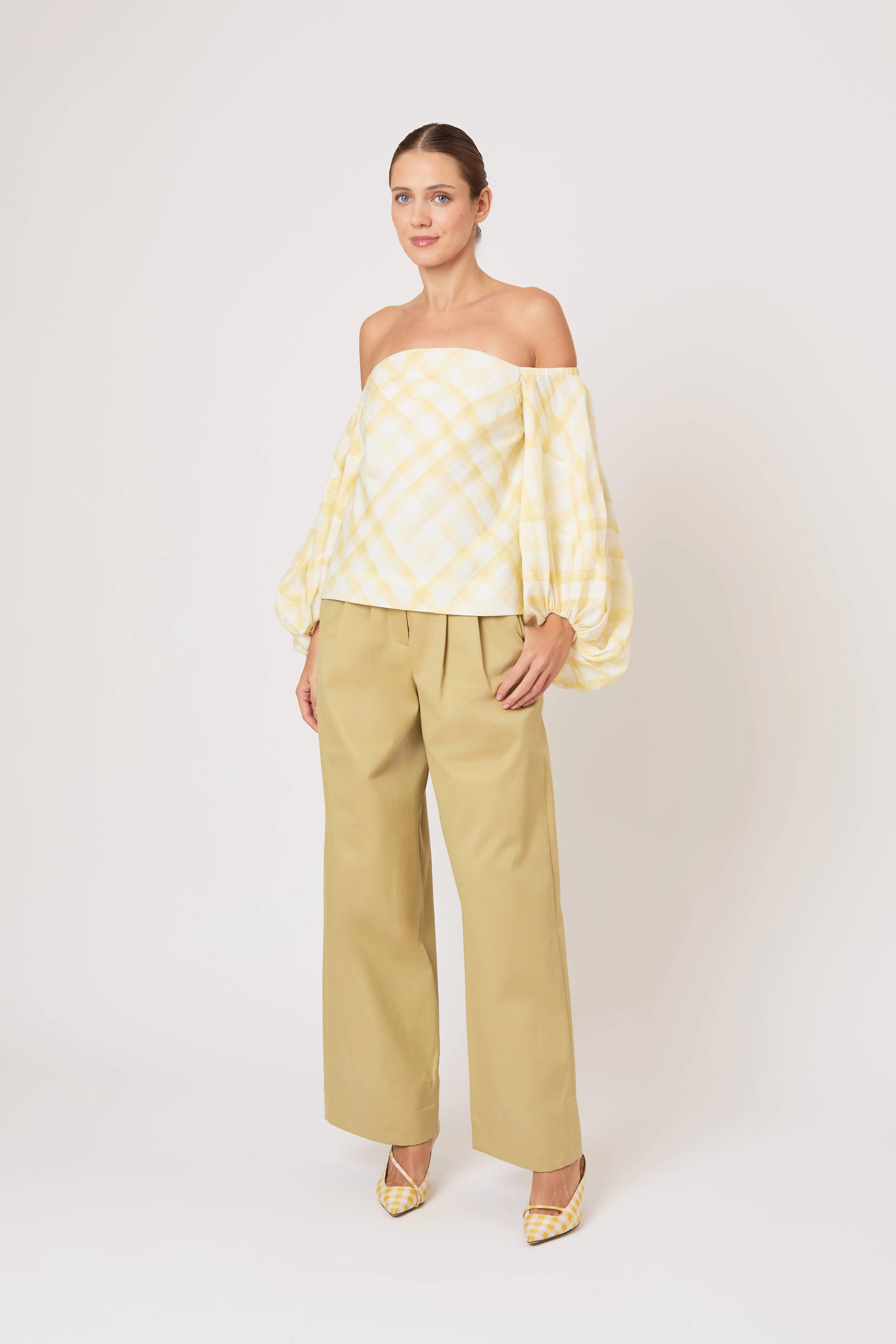 Balloon Sleeve Top in Watercolor Gingham on Lyocell Linen sold by Rosie Assoulin product image thumbnail 4