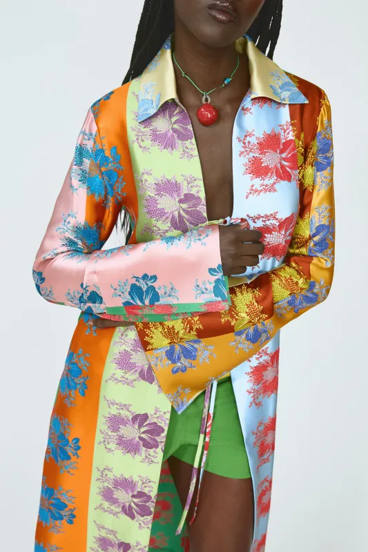 Long For You Duster Jacket in Hibiscus Jacquard Silk Stripe made by Rosie Assoulin