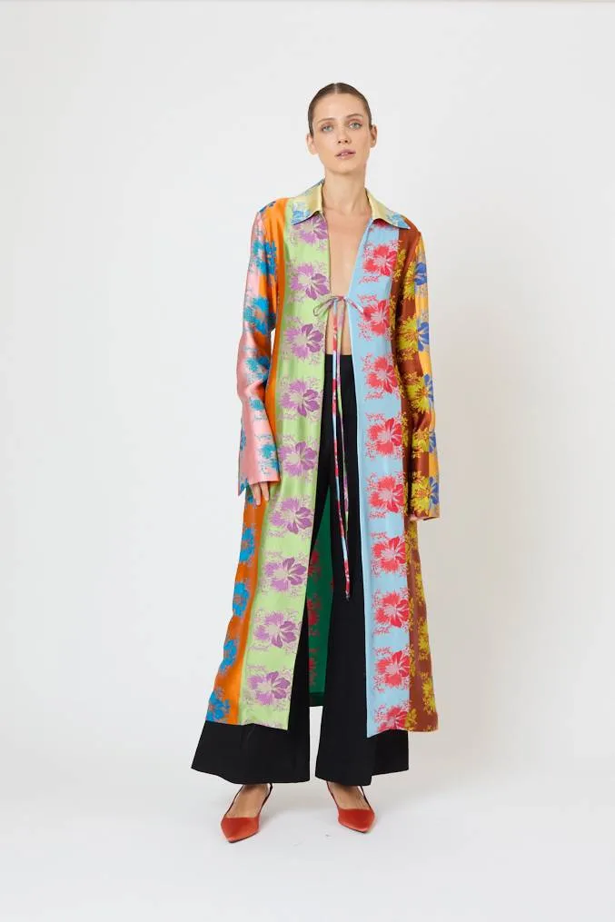 Long For You Duster Jacket in Hibiscus Jacquard Silk Stripe sold by Rosie Assoulin product image thumbnail 3