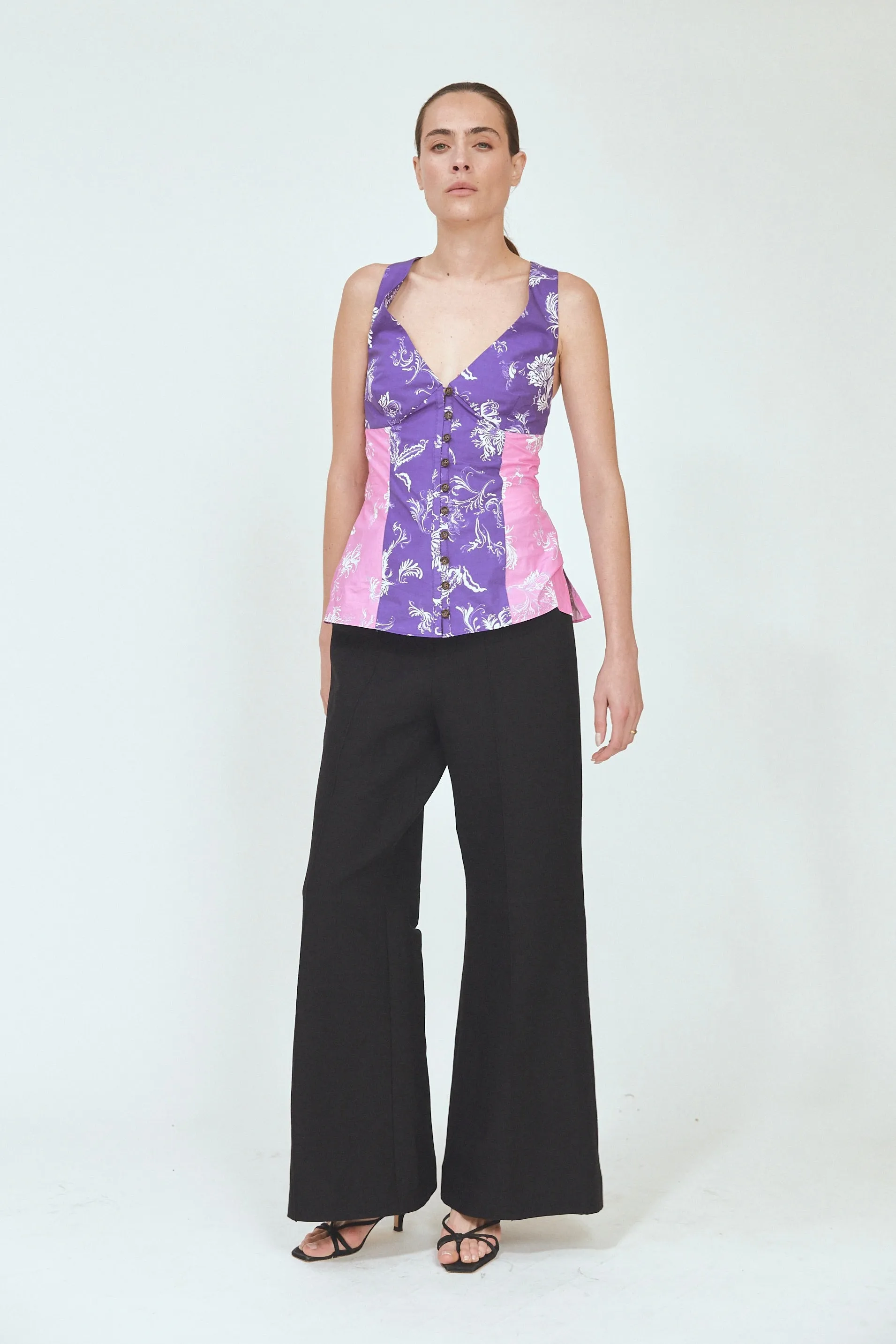Paneled & Piped Flare Pant in Ridged Linen sold by Rosie Assoulin product image thumbnail 2