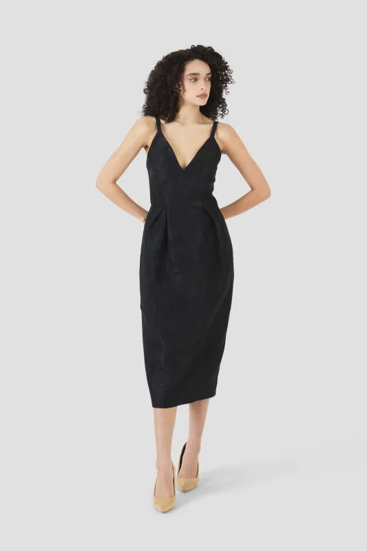 Tulip Waist Dress in Textured Jacquard sold by Rosie Assoulin