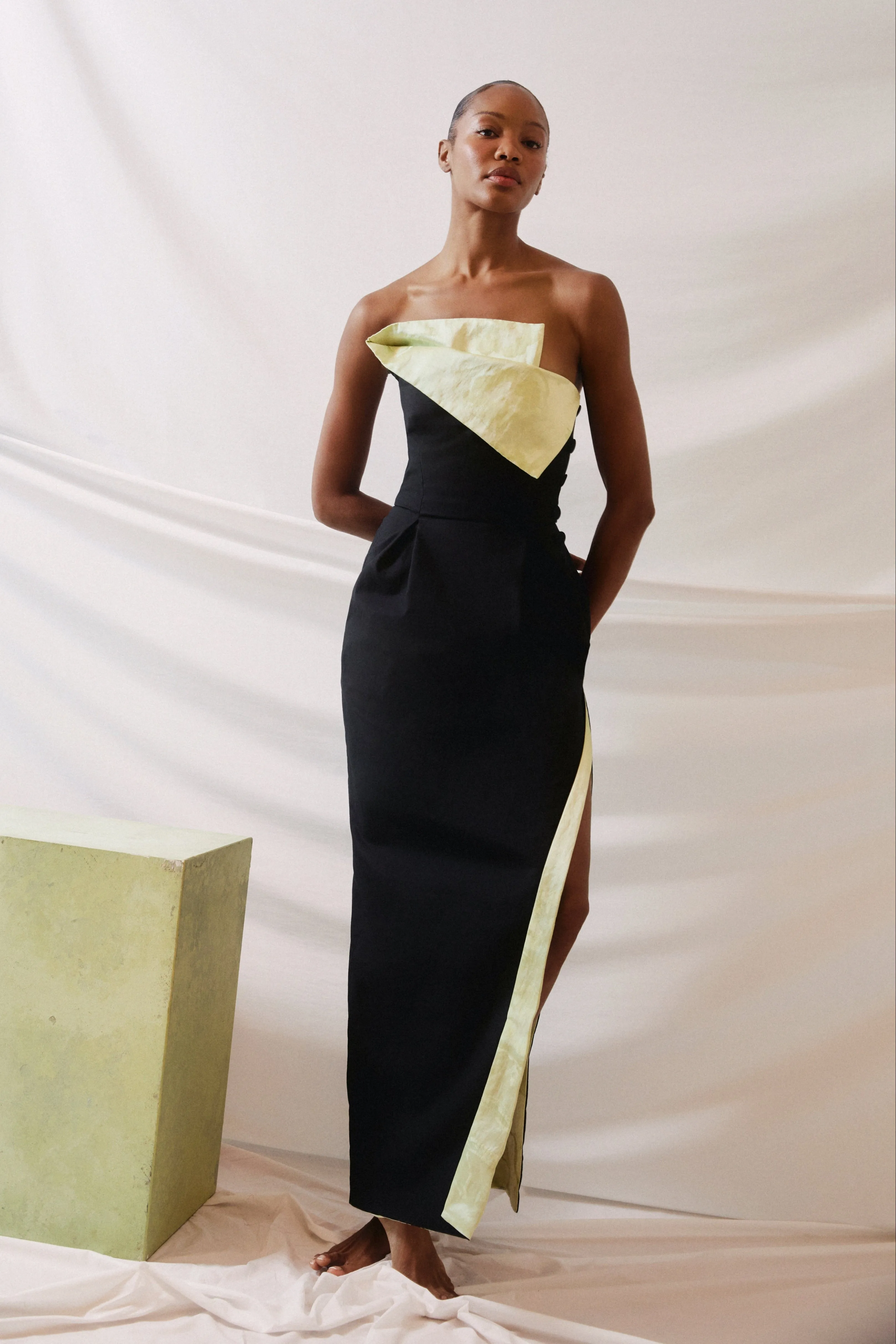 Peep Lapel Gown in Ridged Cotton sold by Rosie Assoulin