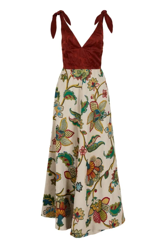 To the Maxi Dress in Linen Floral Tapestry made by Rosie Assoulin