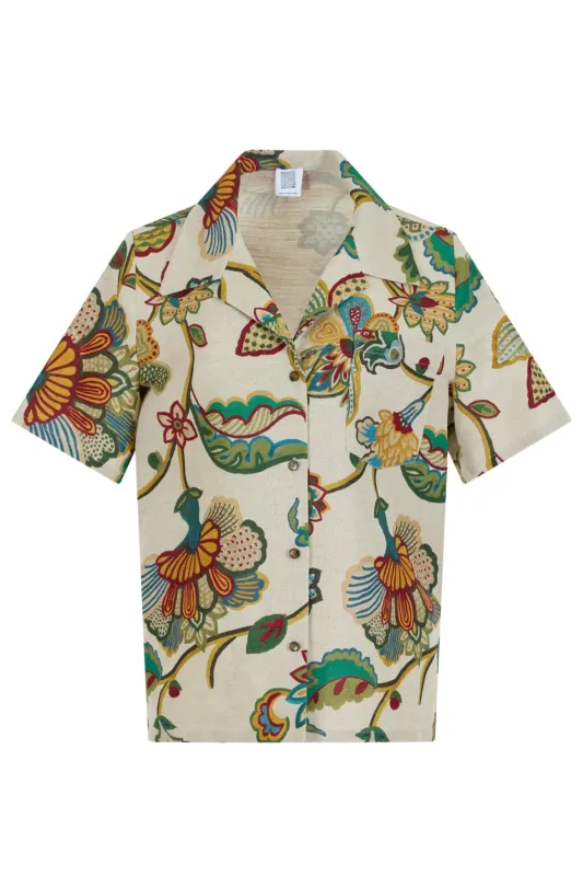 Button-Up Short Sleeve in Linen Floral Tapestry made by Rosie Assoulin