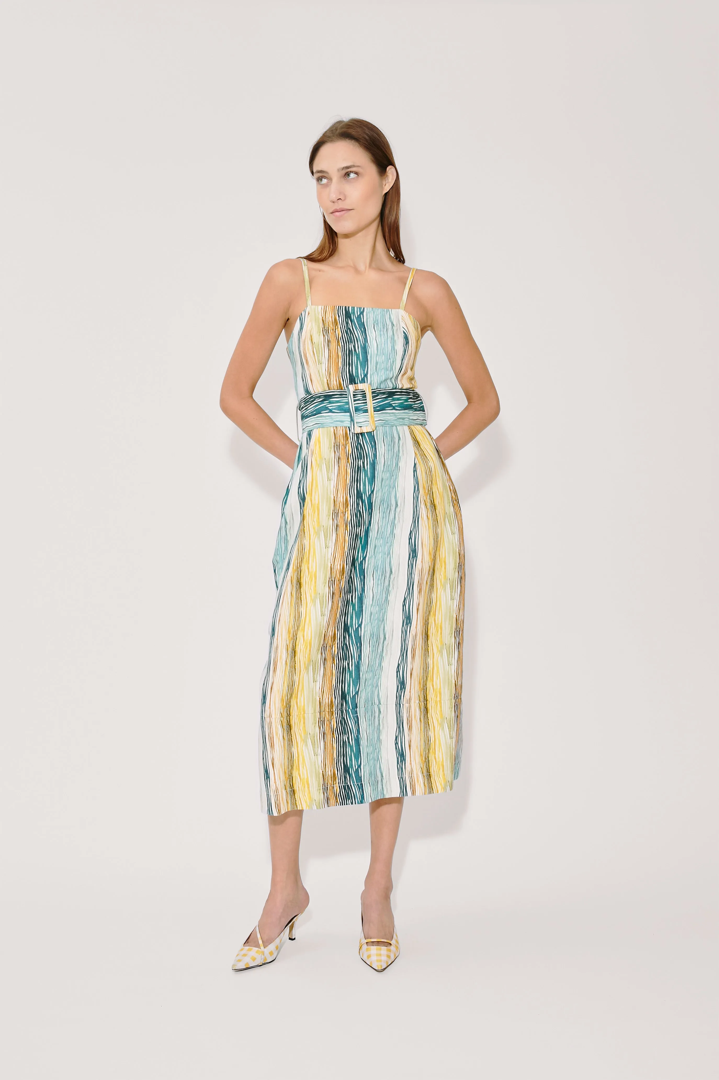 Artichoke Dress w/ Belt in Stripe Twill sold by Rosie Assoulin