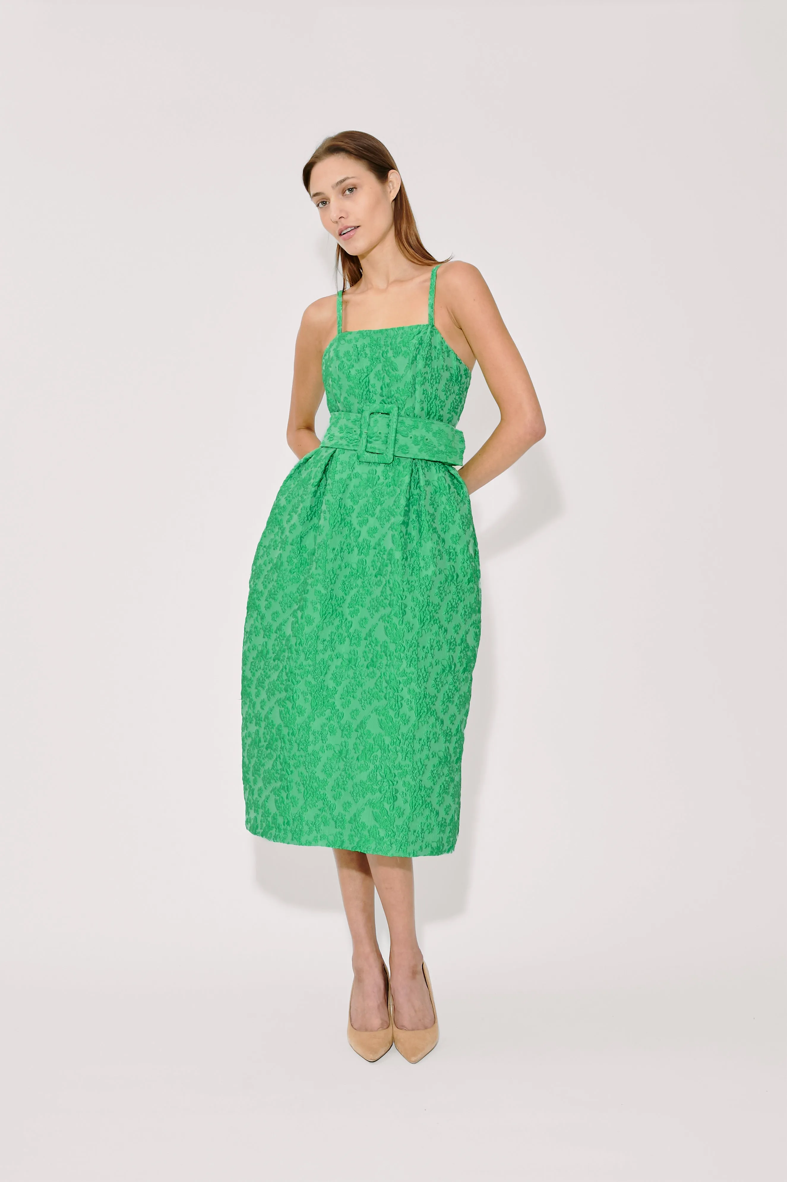 Artichoke Dress w/ Belt in Wildflower Cloque sold by Rosie Assoulin