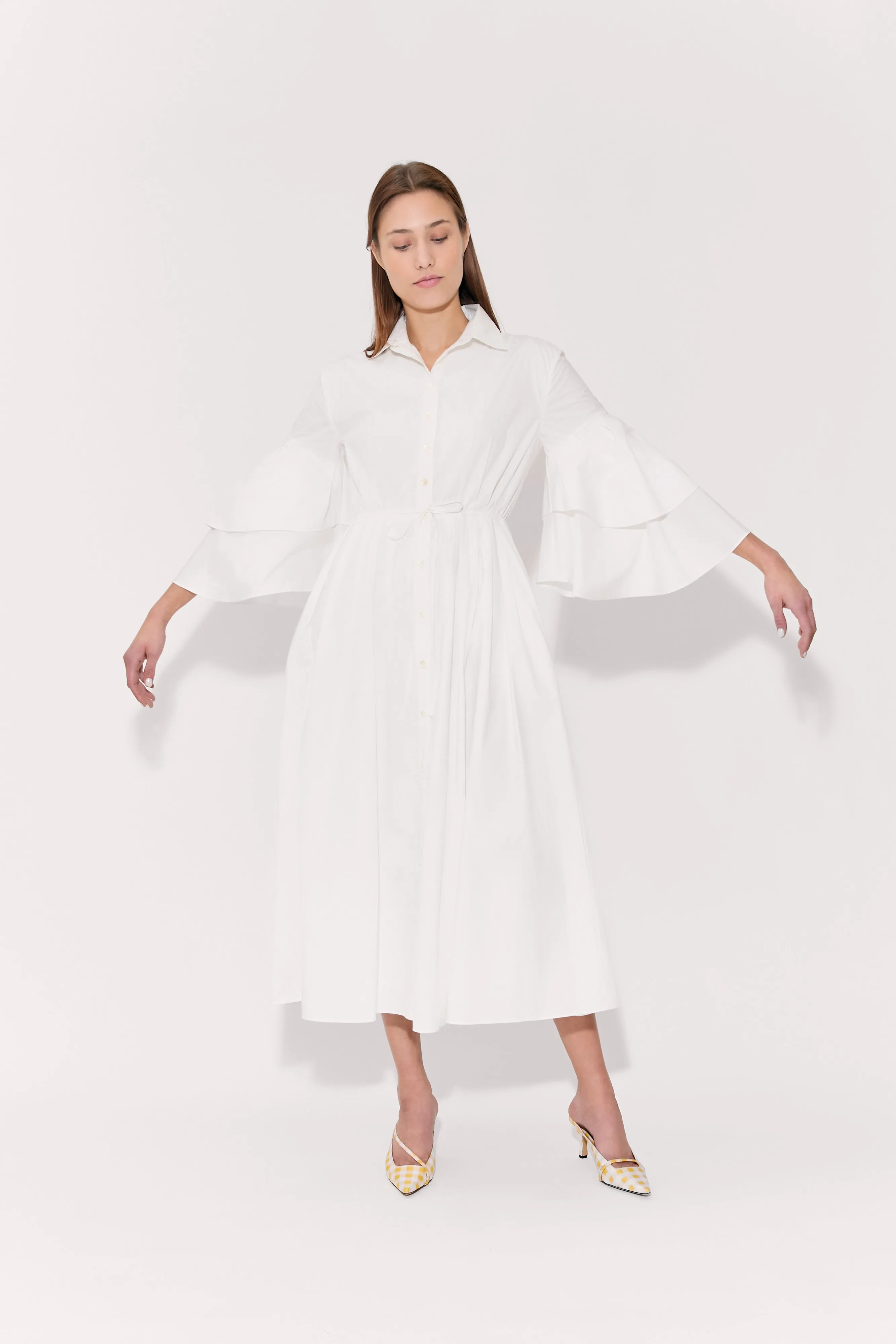 Fiesta Shirt Dress in Cotton Poplin White sold by Rosie Assoulin