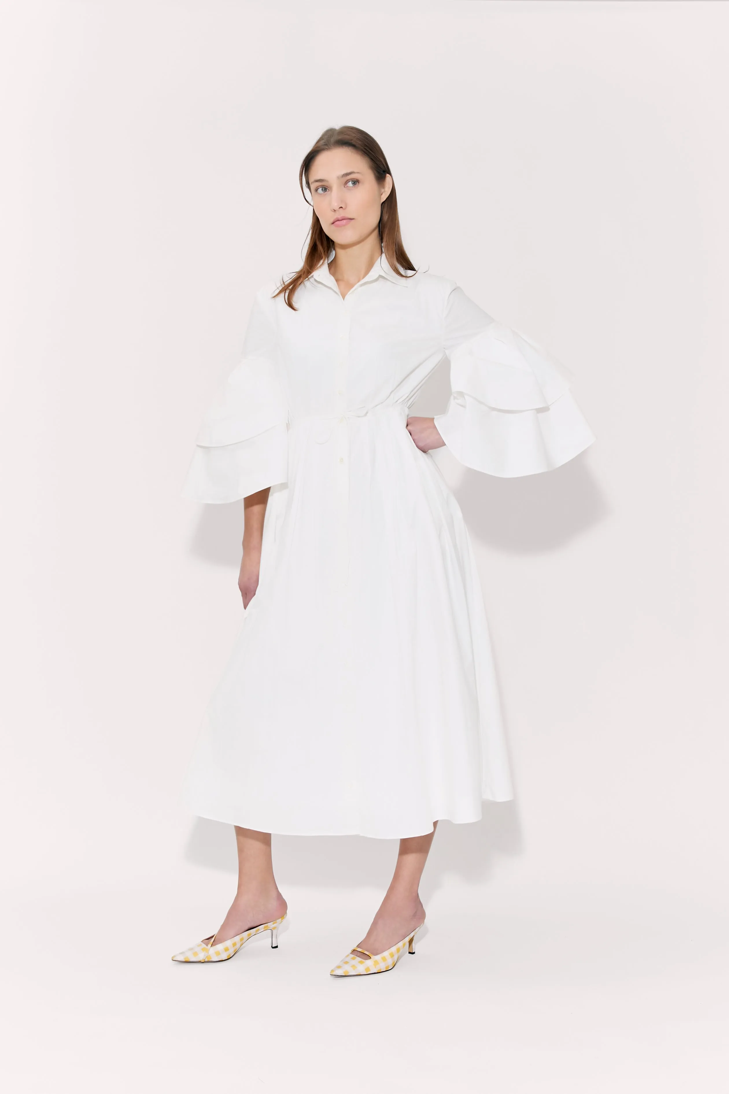 Fiesta Shirt Dress in Cotton Poplin White sold by Rosie Assoulin product image thumbnail 4