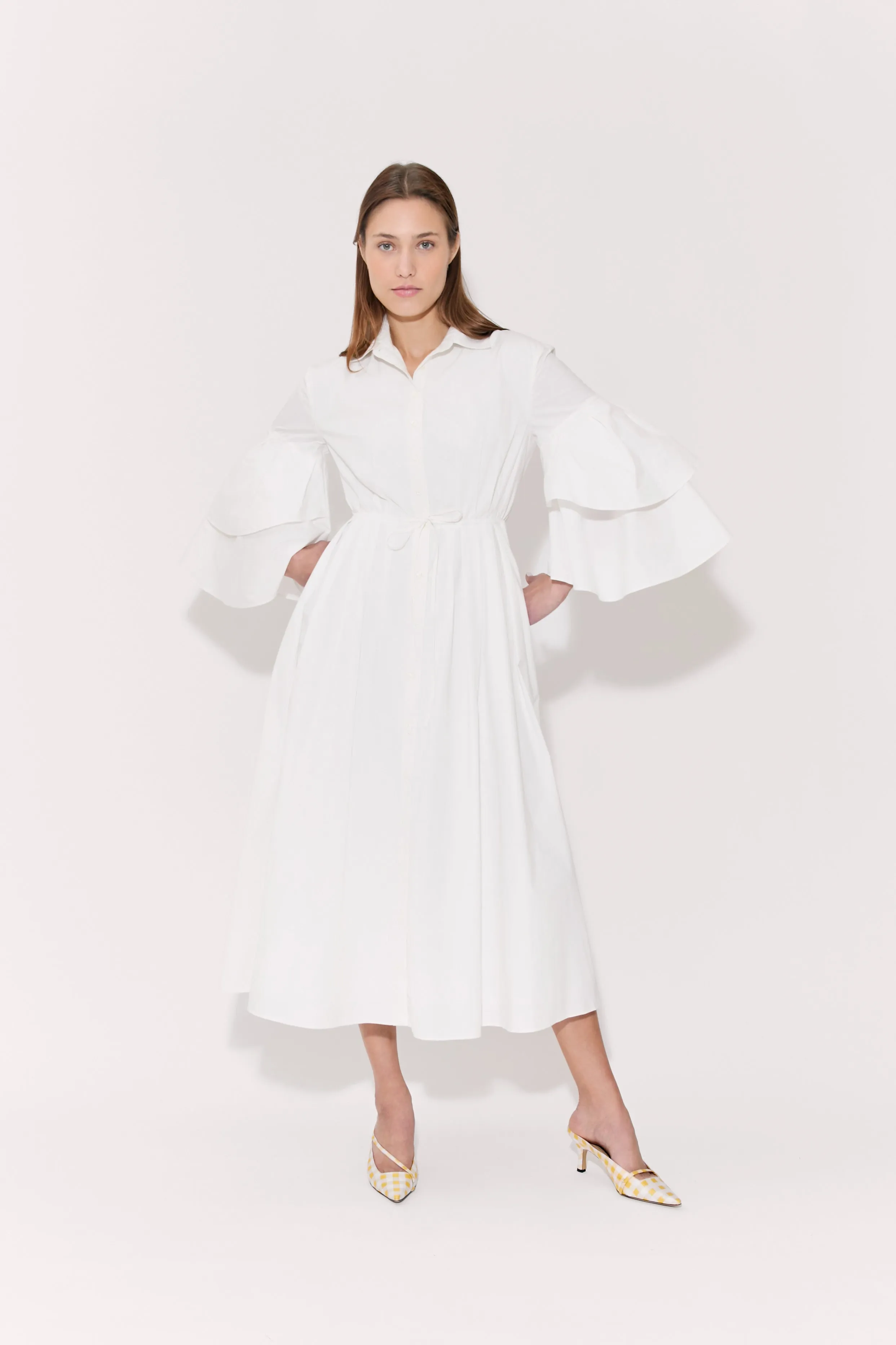 Fiesta Shirt Dress in Cotton Poplin White sold by Rosie Assoulin product image thumbnail 3