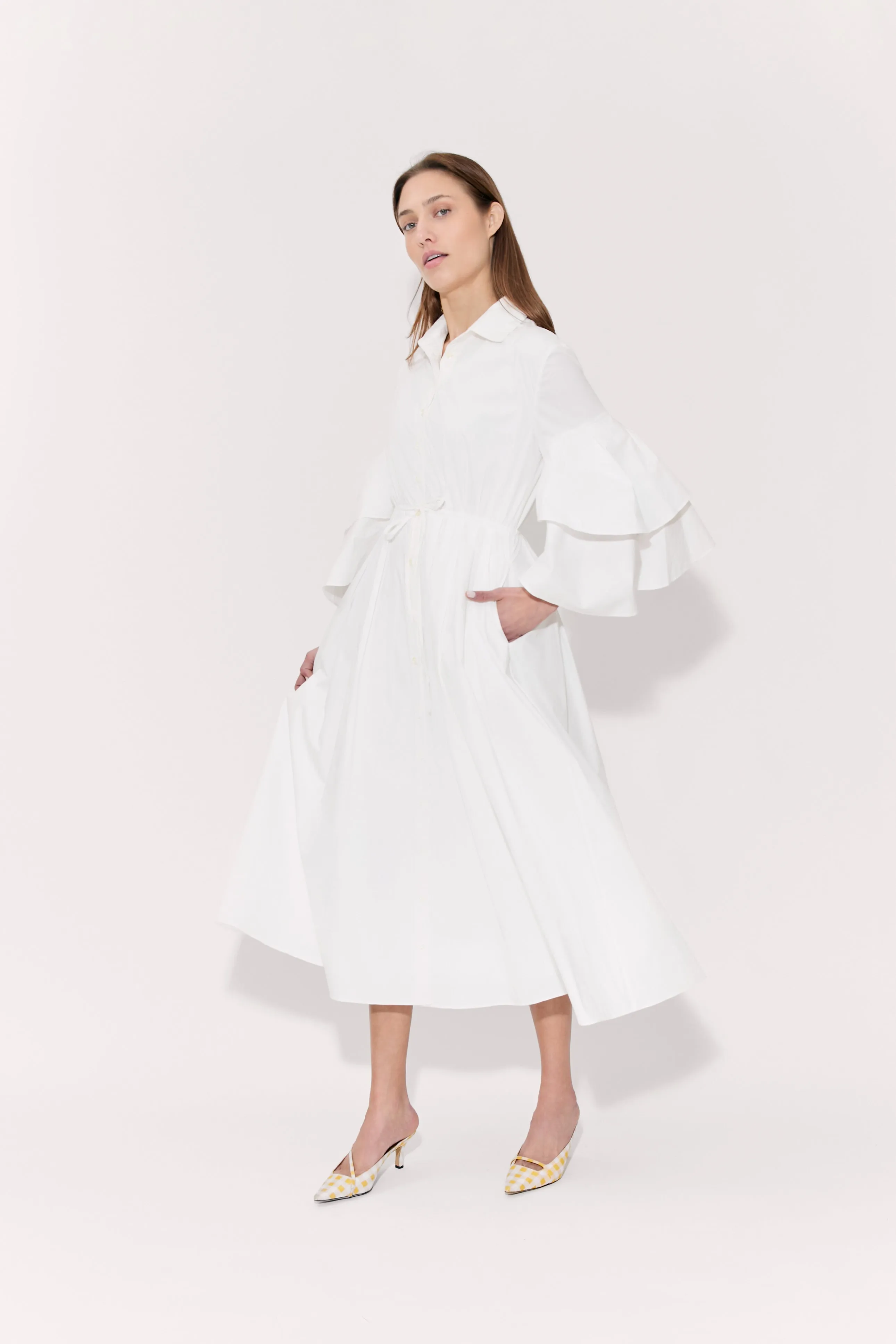 Fiesta Shirt Dress in Cotton Poplin White sold by Rosie Assoulin product image thumbnail 5