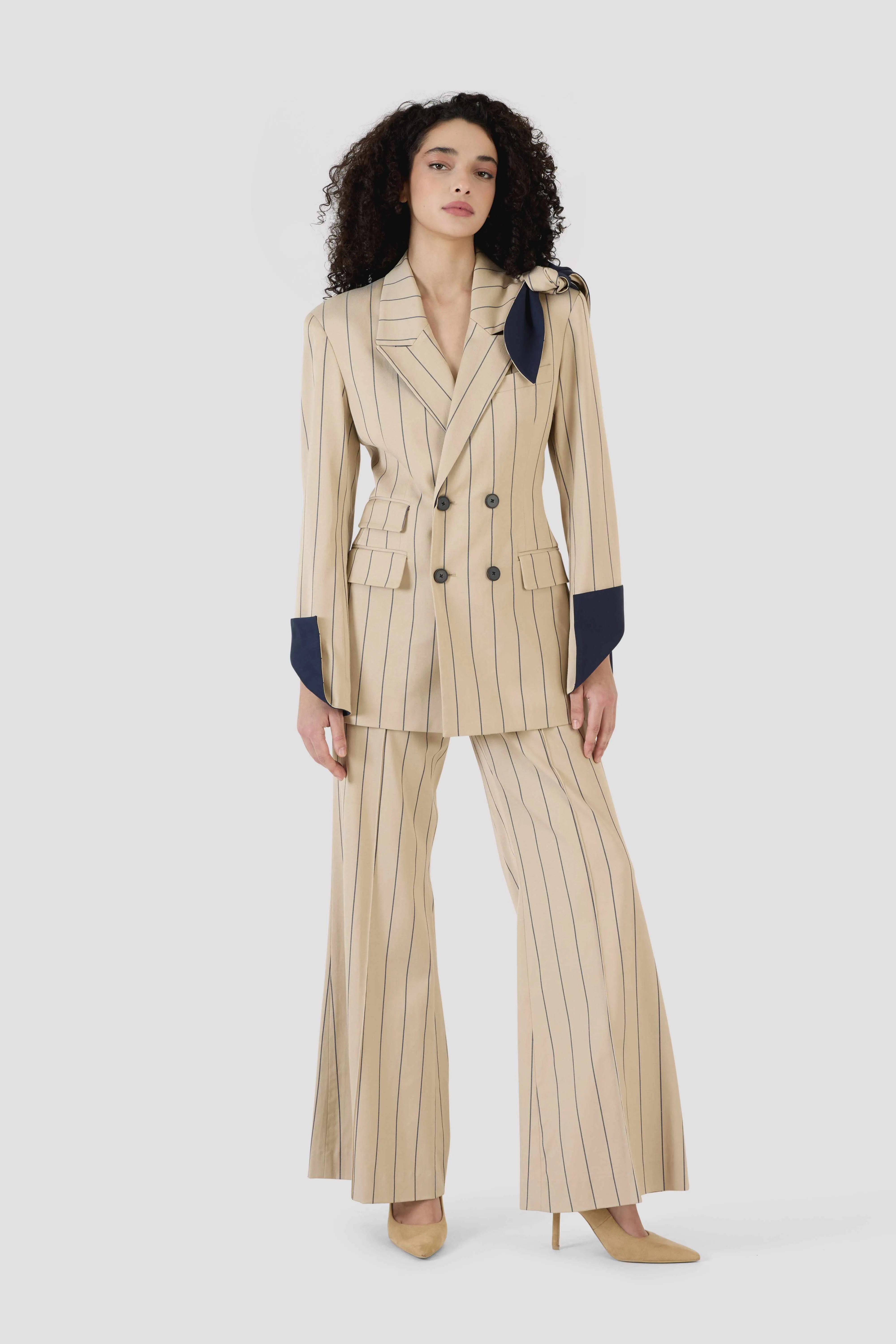 Paneled & Piped Flare Pant in Viscose Pinstripe sold by Rosie Assoulin product image thumbnail 5
