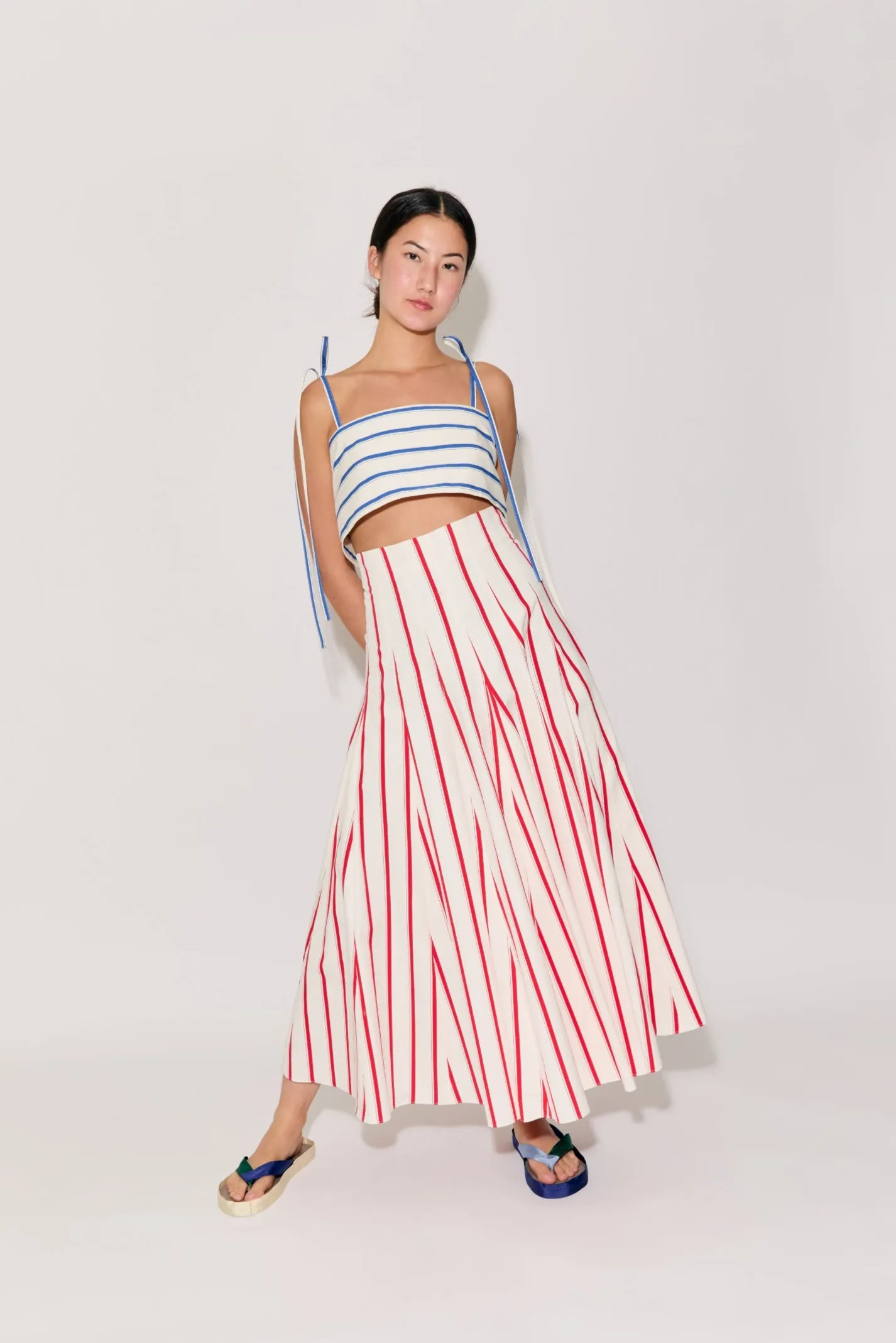 Tie Easy Bandeau in Coastal Stripe Cotton sold by Rosie Assoulin