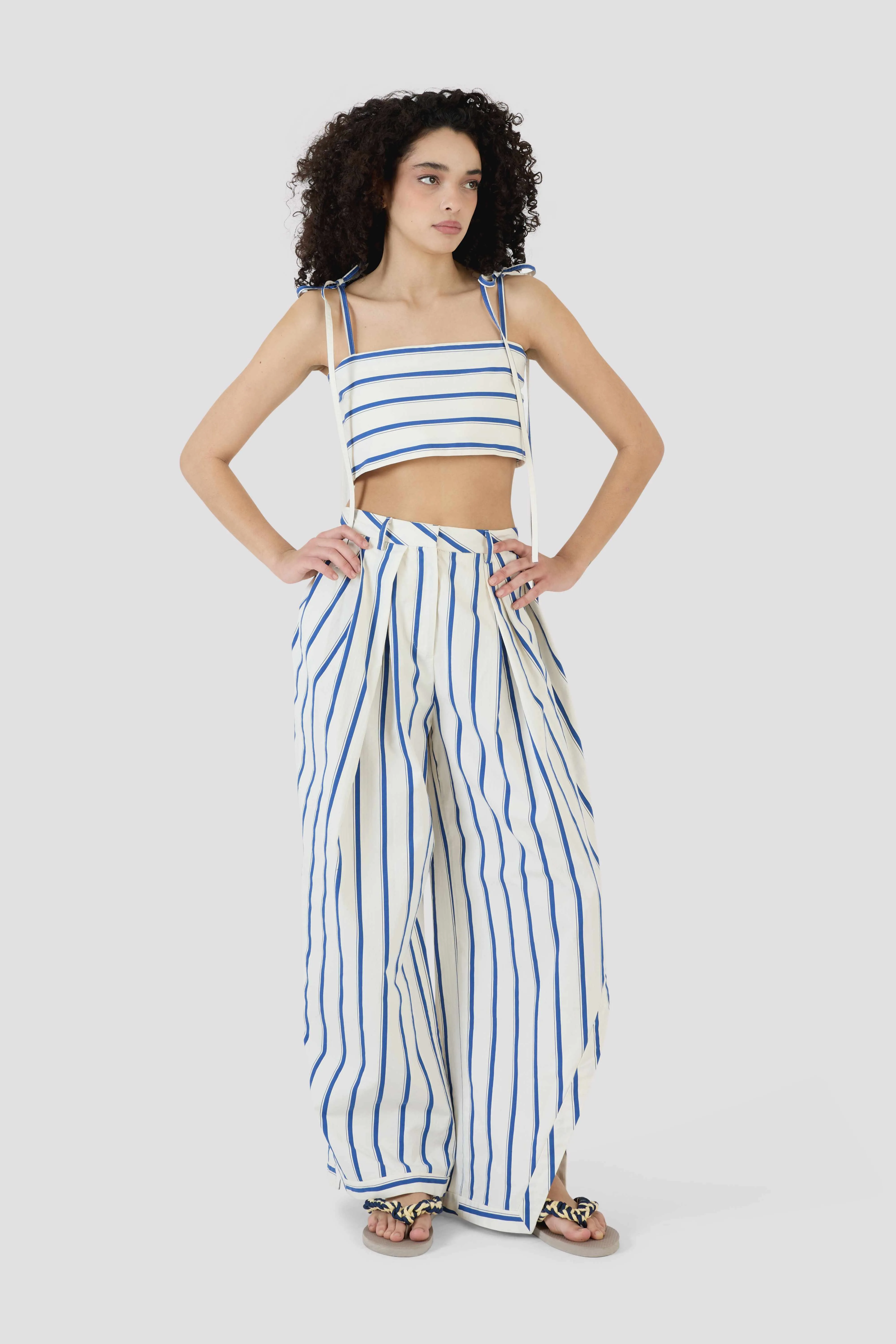 Tie Easy Bandeau in Coastal Stripe Cotton sold by Rosie Assoulin product image thumbnail 5
