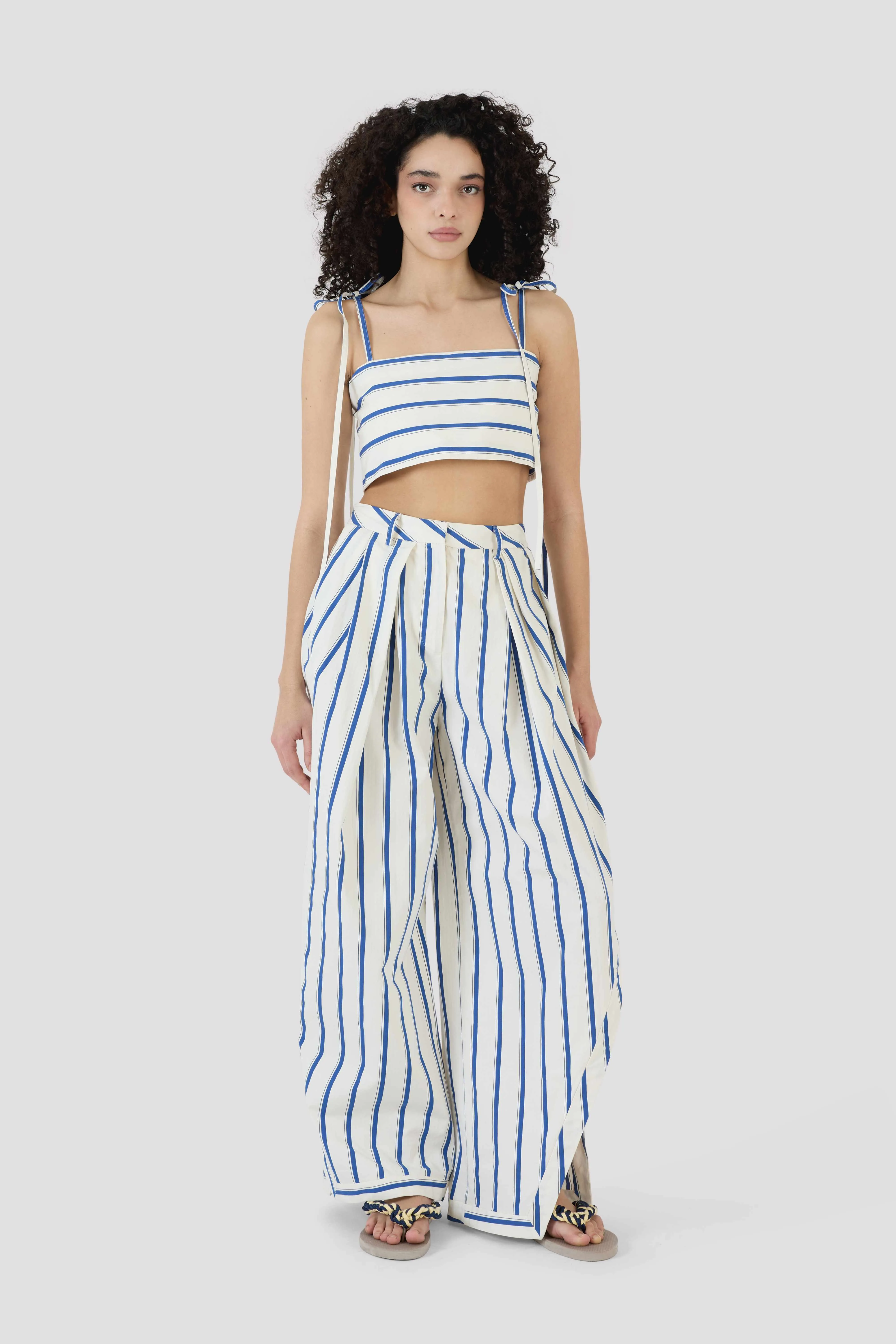 Pleated Asymmetrical Pant in Coastal Stripe Cotton sold by Rosie Assoulin product image thumbnail 5