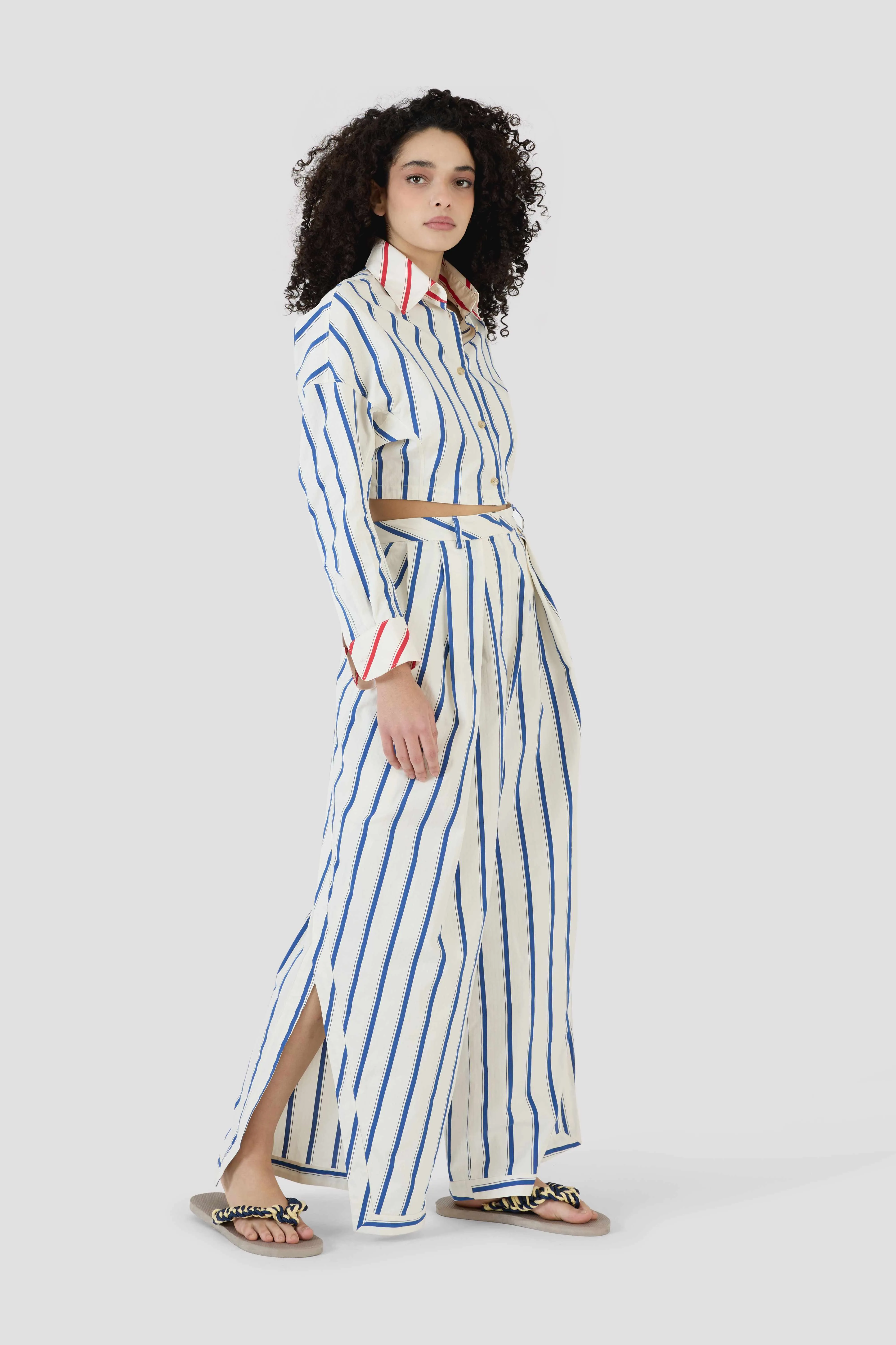 Pleated Asymmetrical Pant in Coastal Stripe Cotton sold by Rosie Assoulin product image thumbnail 4
