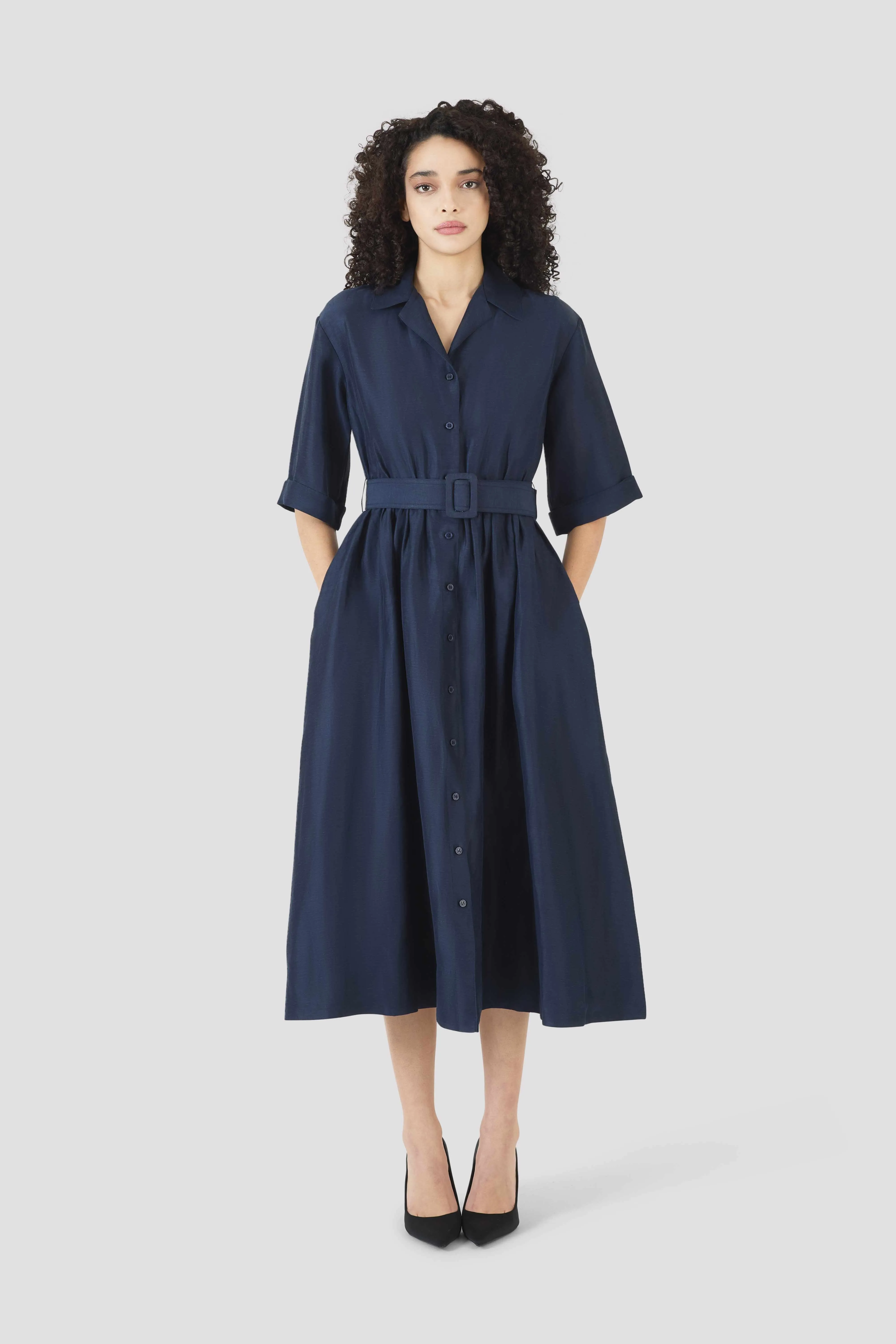 Jane Shirt Dress in Linen Viscose sold by Rosie Assoulin product image thumbnail 3