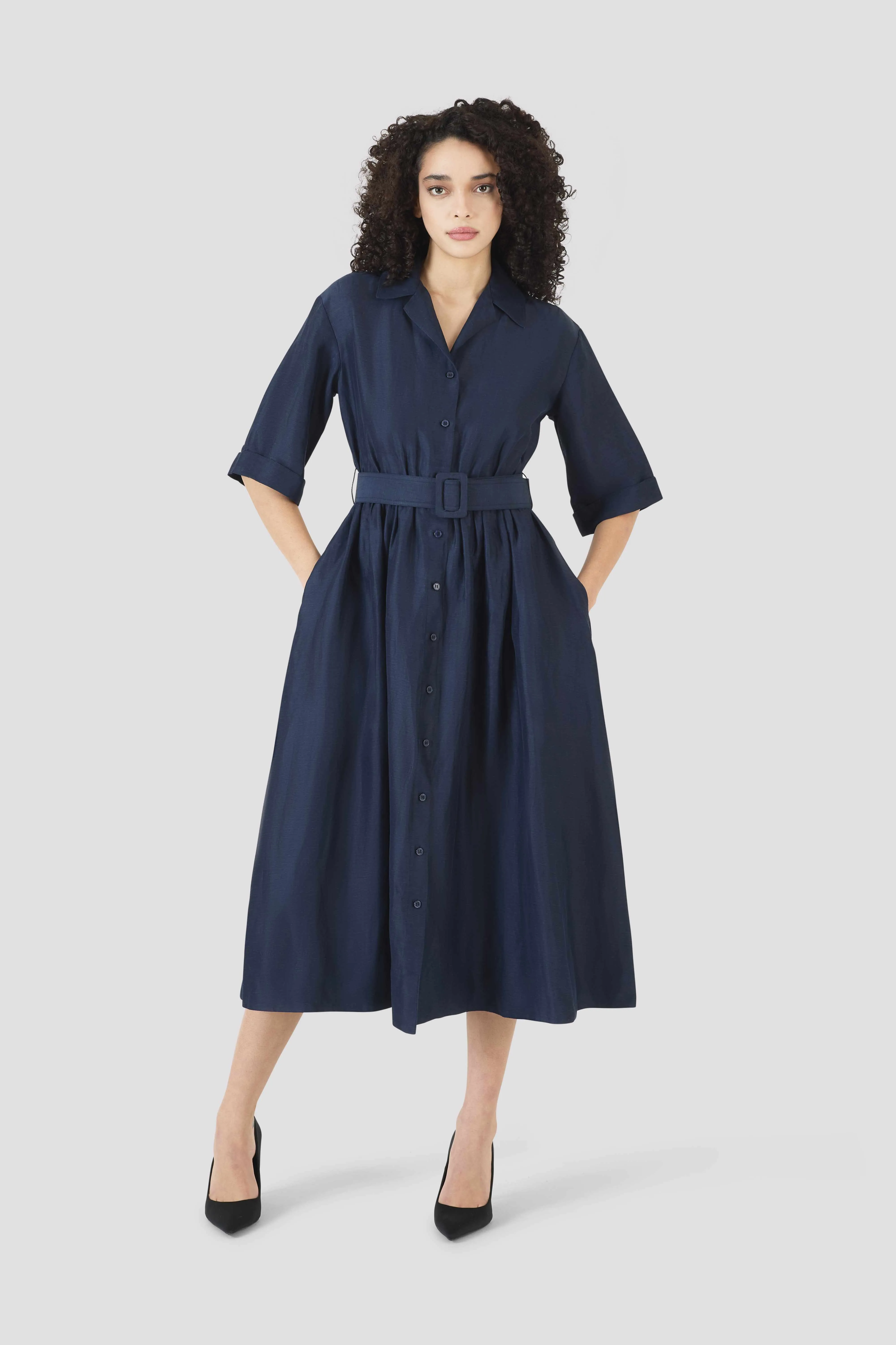 Jane Shirt Dress in Linen Viscose sold by Rosie Assoulin