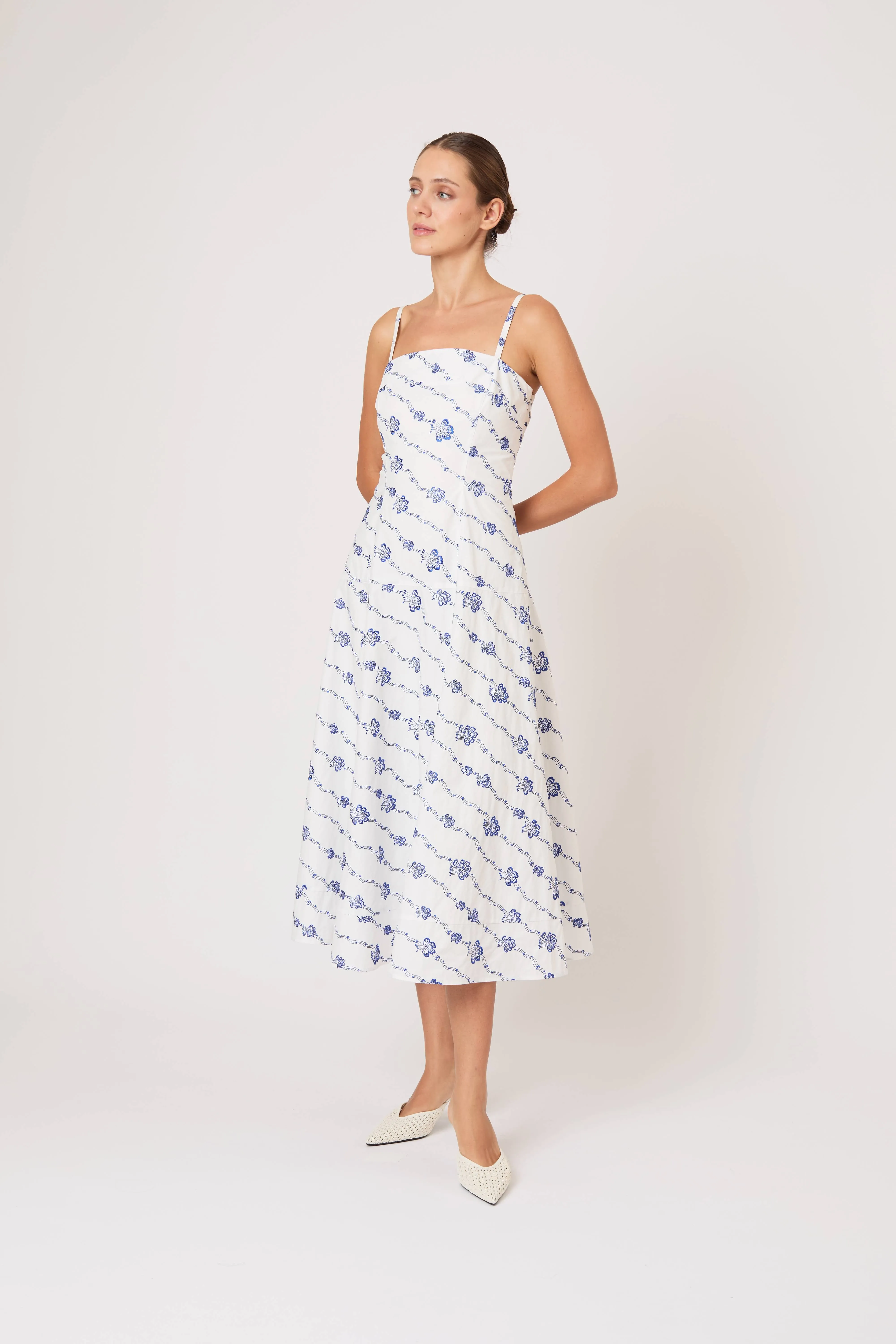 Drop Me a Note Dress in Winding Vines Embroidered Poplin sold by Rosie Assoulin product image thumbnail 3