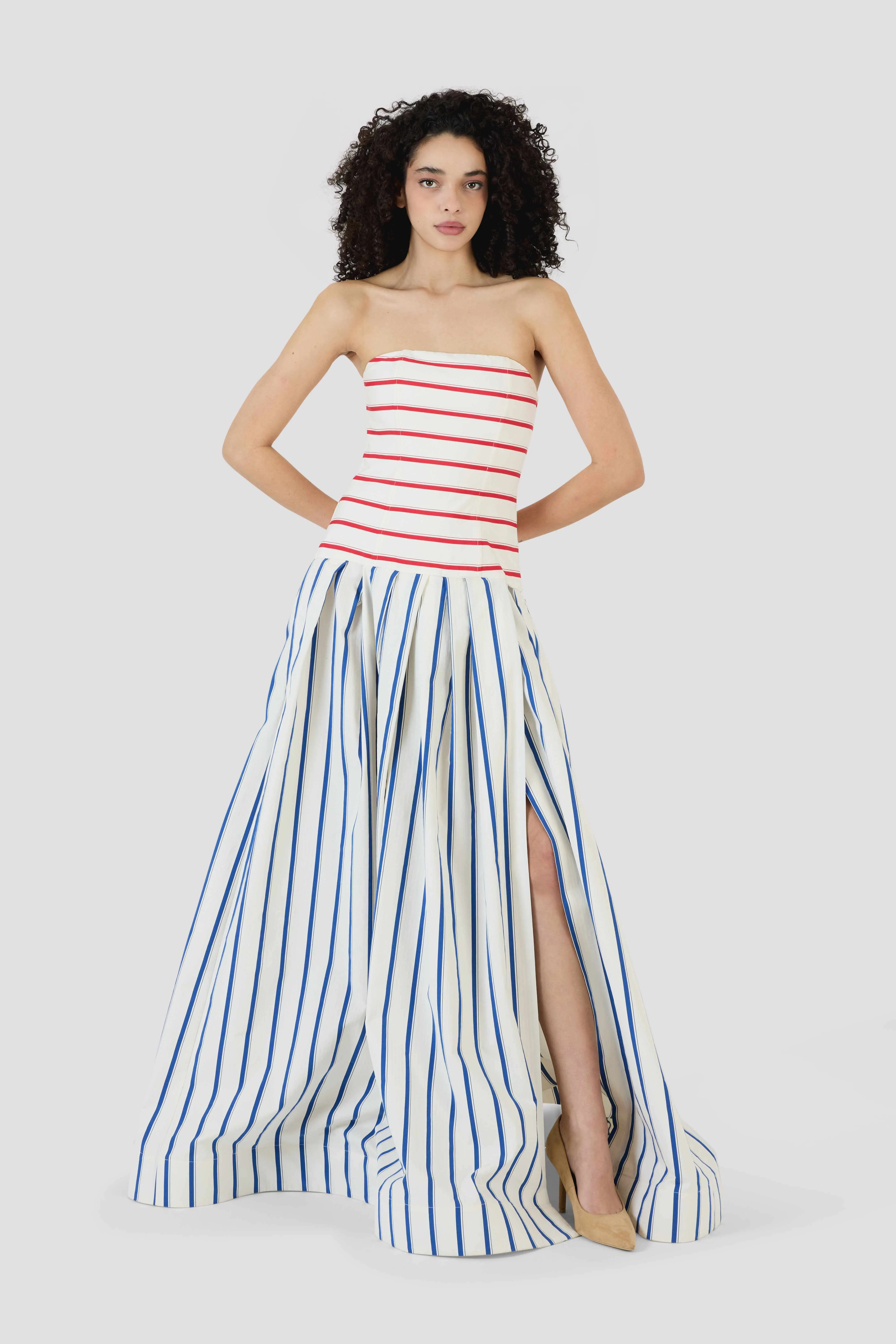 Strapless Drop Waist Gown in Coastal Stripe Cotton sold by Rosie Assoulin product image thumbnail 4