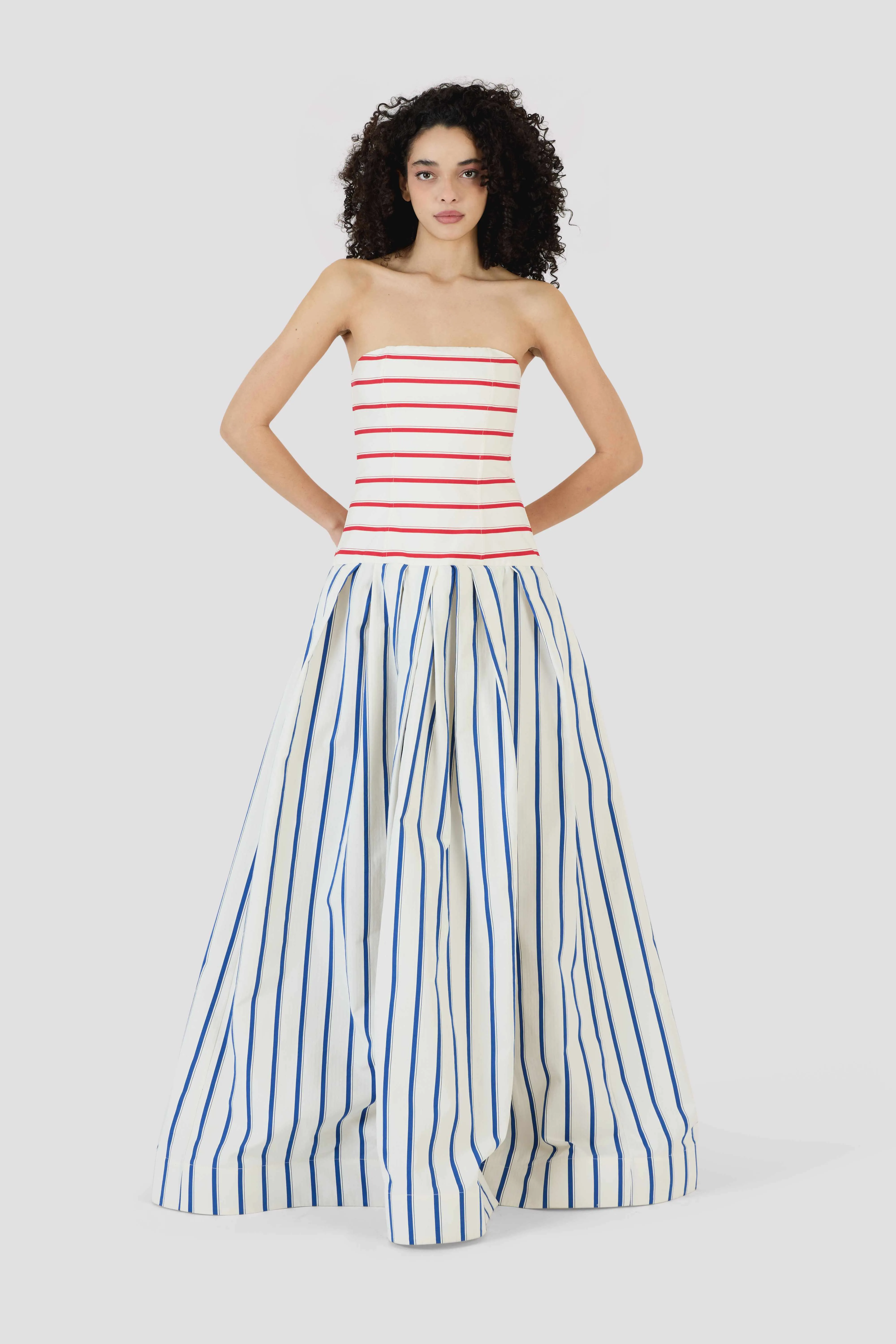 Strapless Drop Waist Gown in Coastal Stripe Cotton sold by Rosie Assoulin product image thumbnail 3