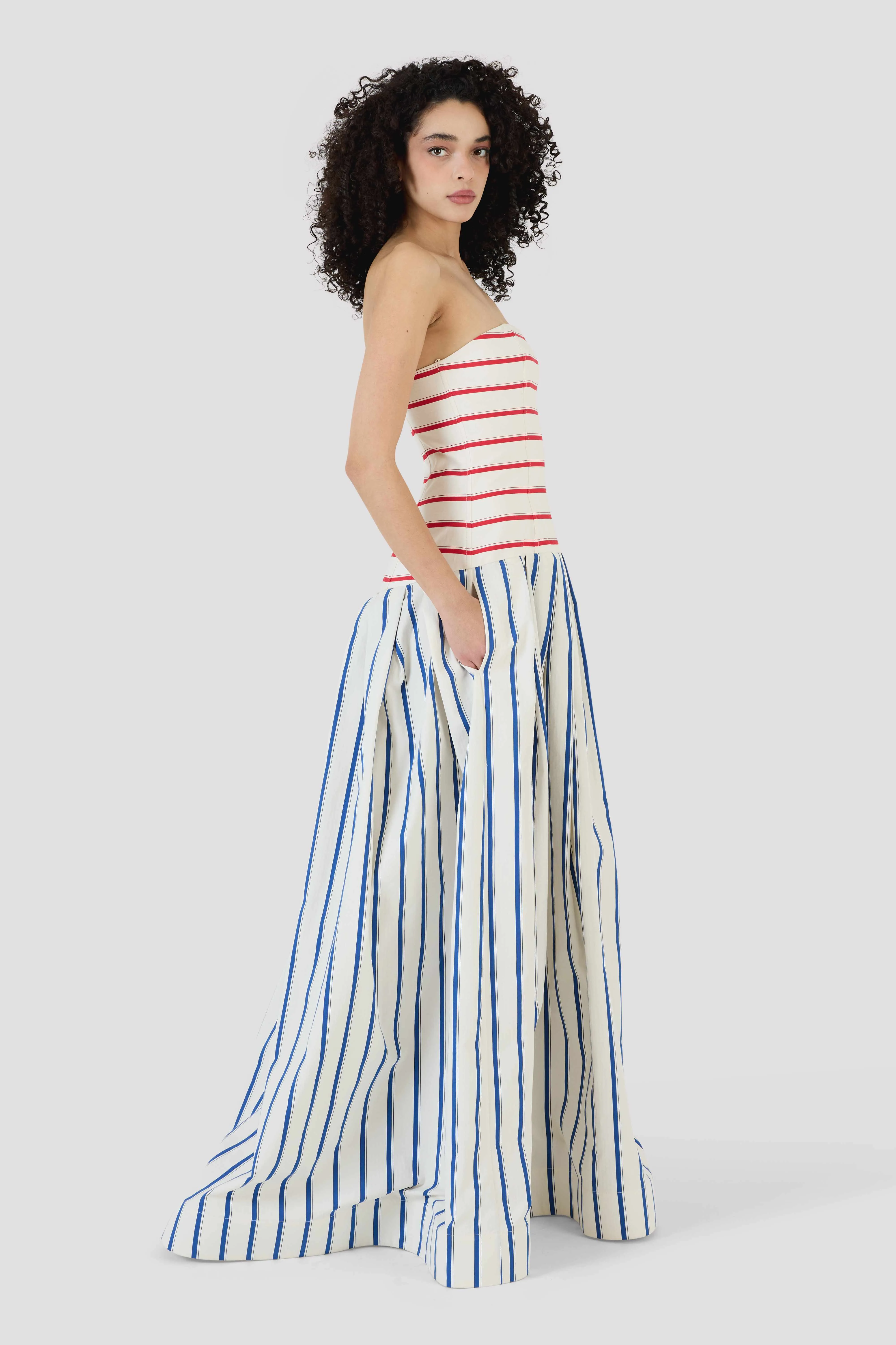 Strapless Drop Waist Gown in Coastal Stripe Cotton sold by Rosie Assoulin product image thumbnail 5
