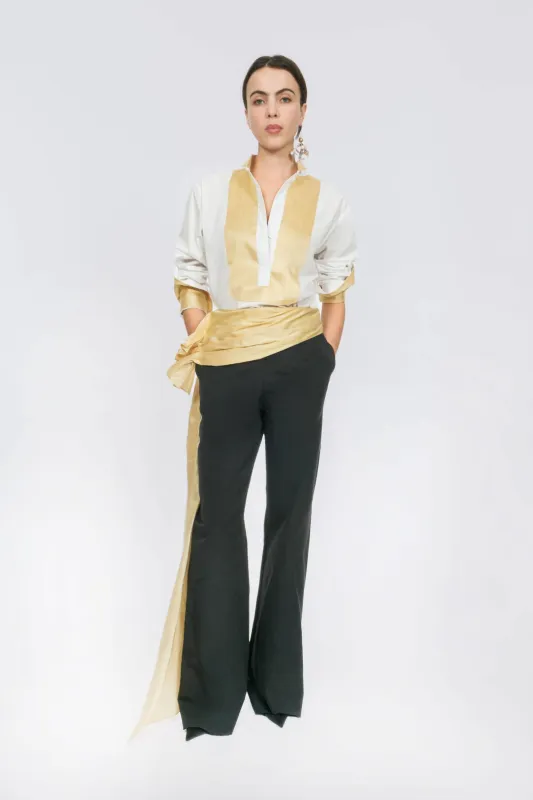 Sash Cummerbund Pants in Cotton Grosgrain made by Rosie Assoulin