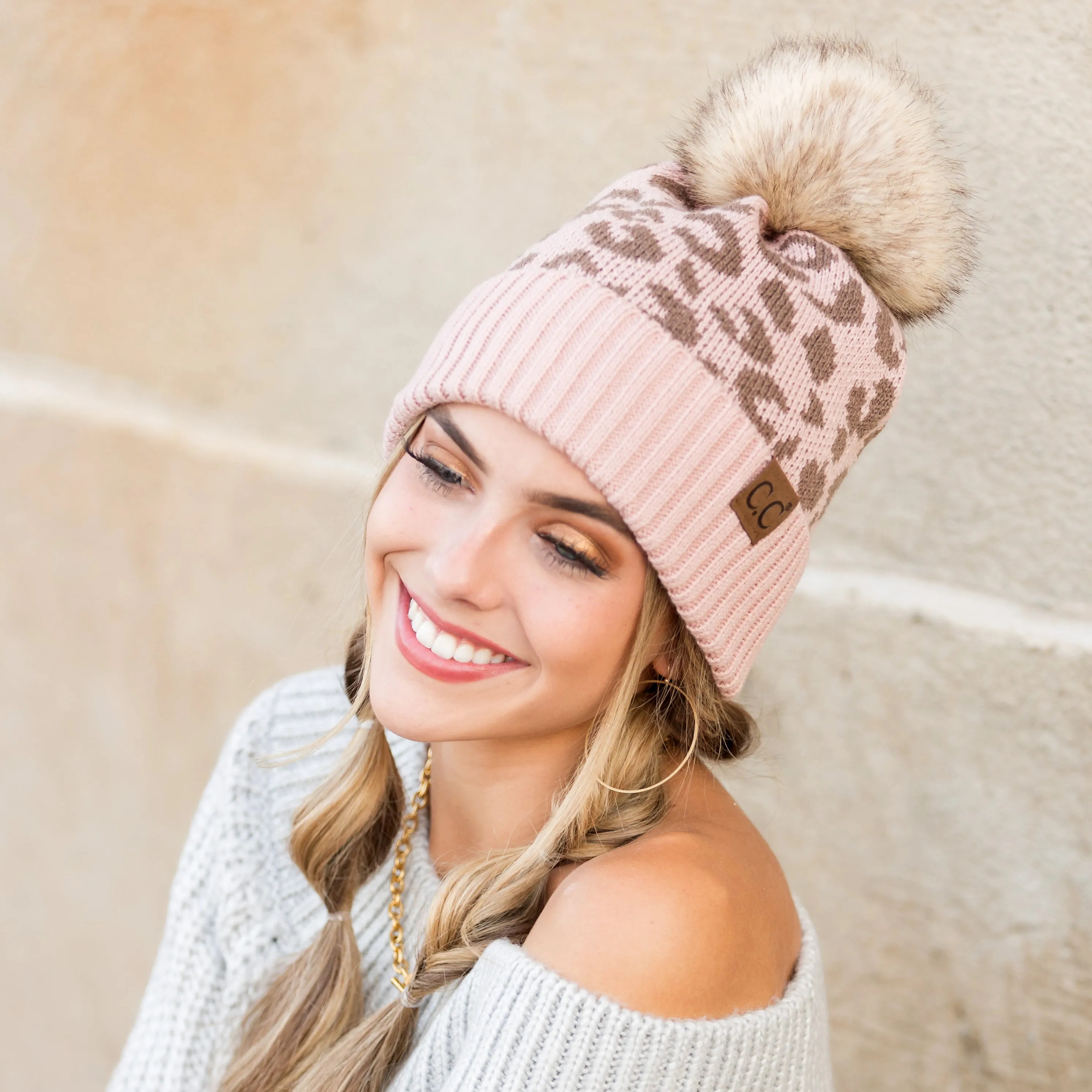 C.C® Natural Leopard Pom Beanie sold by Allis Corner product image thumbnail 4