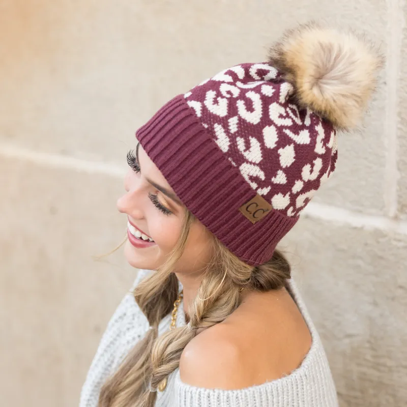 C.C® Natural Leopard Pom Beanie sold by Allis Corner