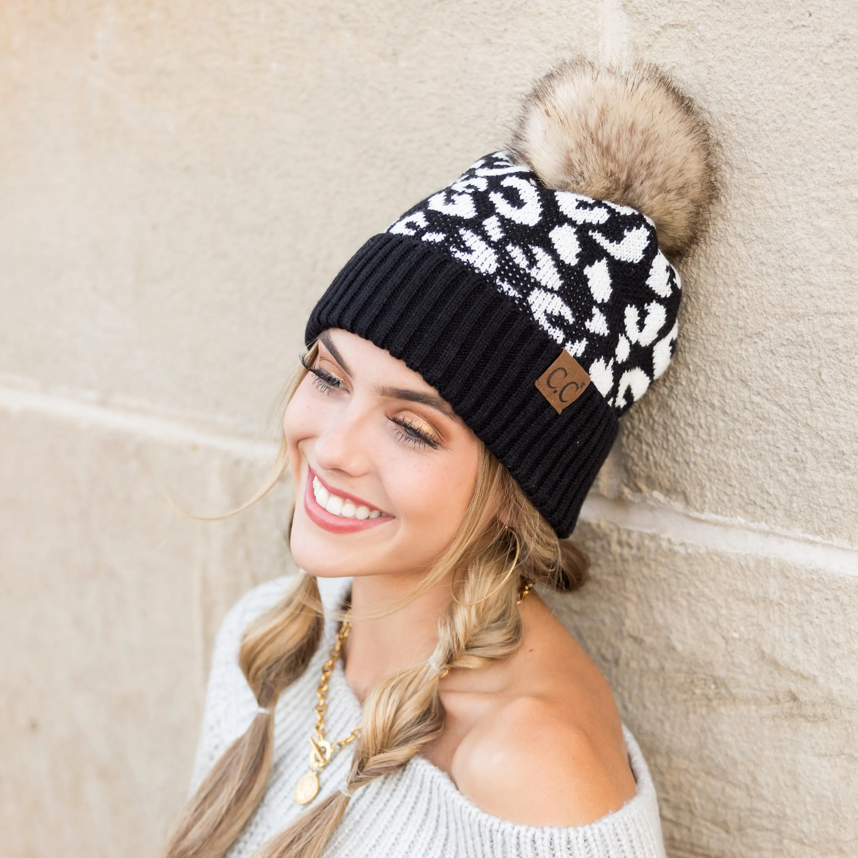C.C® Natural Leopard Pom Beanie sold by Allis Corner product image thumbnail 5