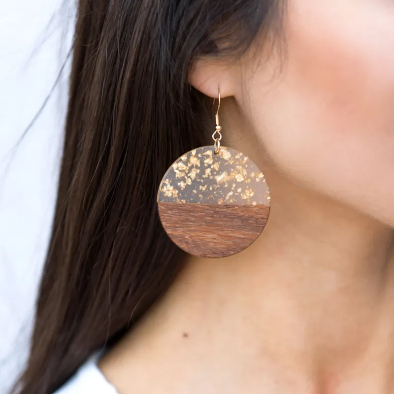 Gold Fleck Resin Wood Earrings made by Allis Corner