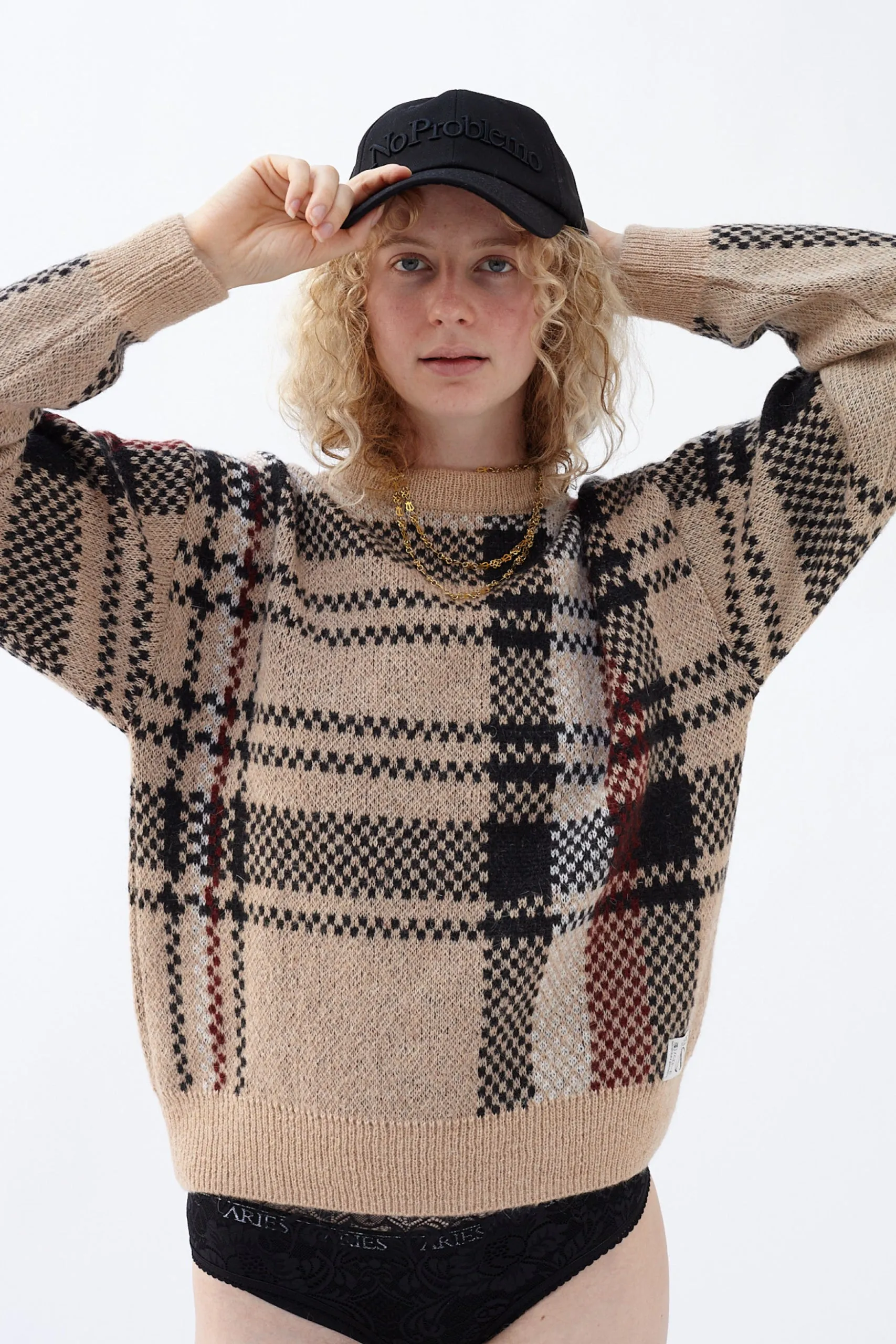 Johnny Plaid Crew Neck Jumper sold by ARIES product image thumbnail 3