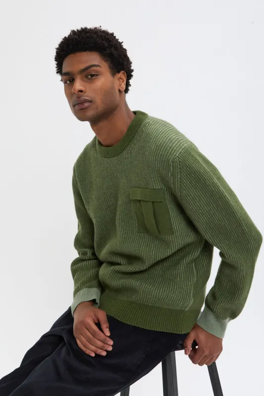 CREWNECK POCKET CONTRAST RIB JUMPER sold by Baracuta