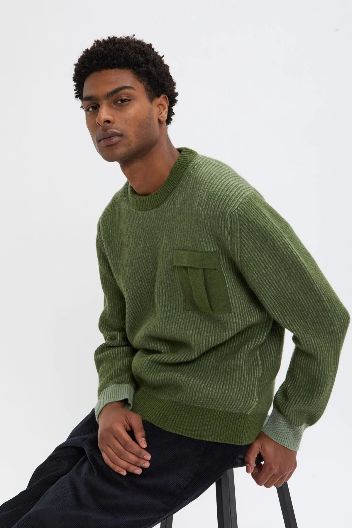 CREWNECK POCKET CONTRAST RIB JUMPER sold by Baracuta
