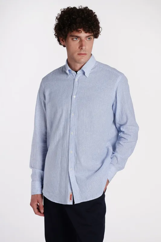 Linen Blend Stripe Shirt made by Baracuta