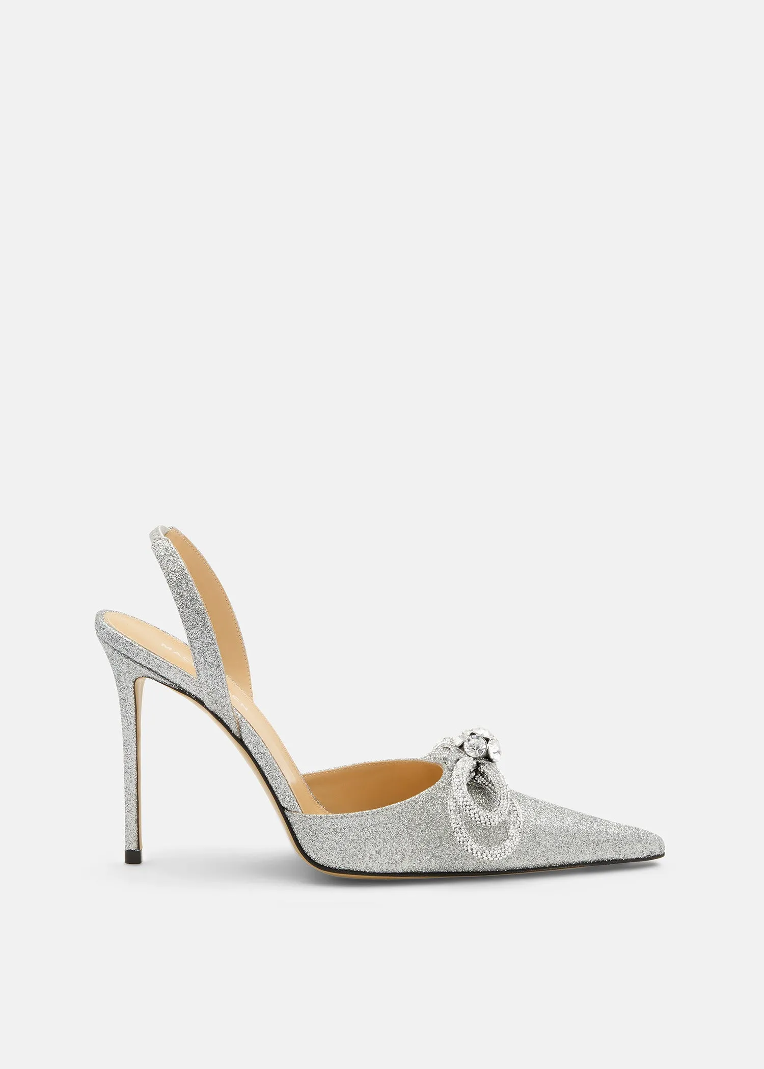 Double Bow Silver Glitter Slingback sold by MACH & MACH