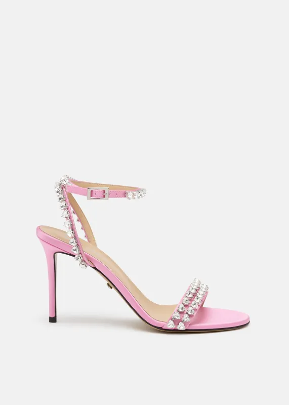 Audrey Crystal Round Toe Satin Sandals  Pink made by MACH & MACH