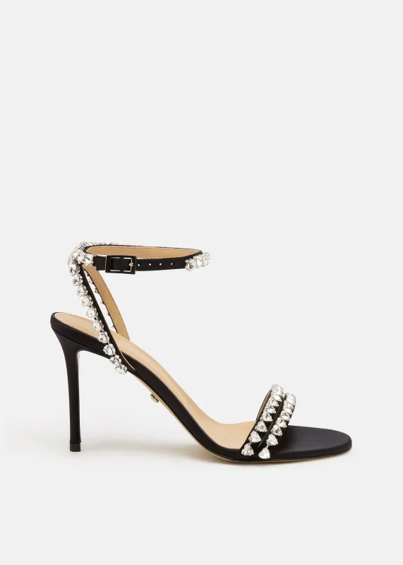 Audrey Crystal Round Toe Satin Sandals Black made by MACH & MACH