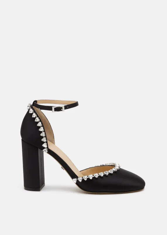 Audrey Crystal Round Toe Satin Sandals made by MACH & MACH
