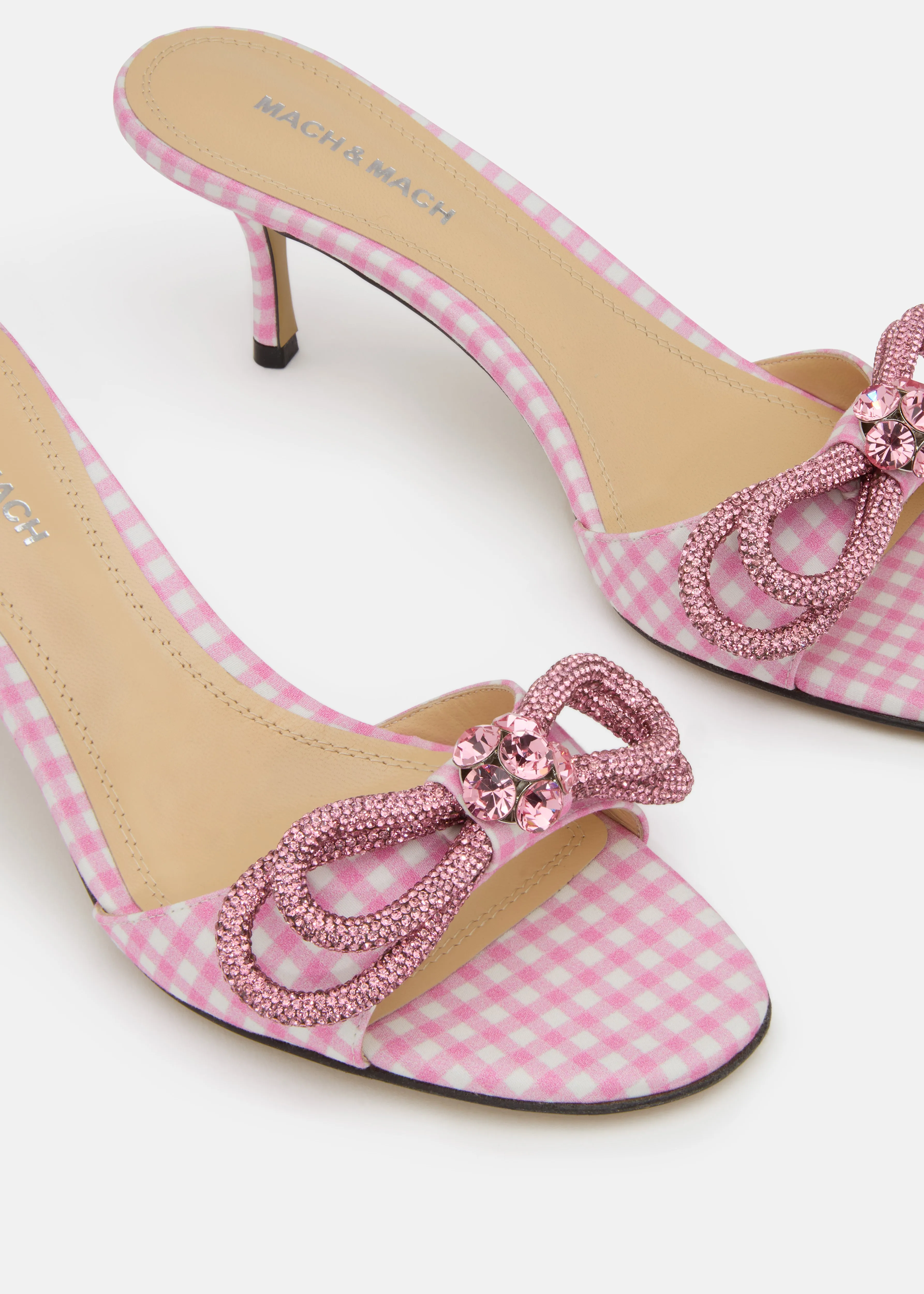 Double Bow Pink Gingham Kitten Heel Mules sold by MACH & MACH product image thumbnail 3
