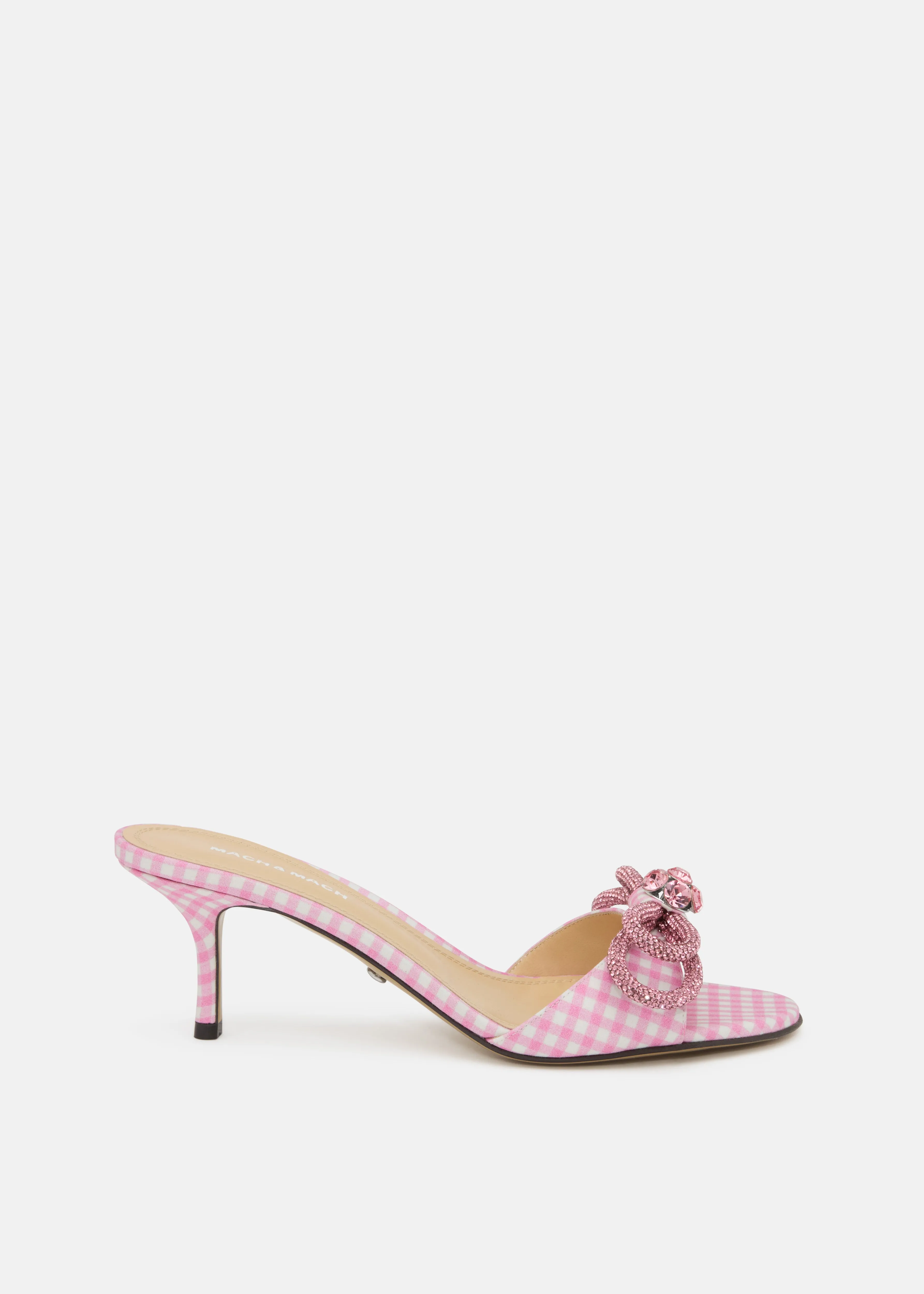 Double Bow Pink Gingham Kitten Heel Mules sold by MACH & MACH