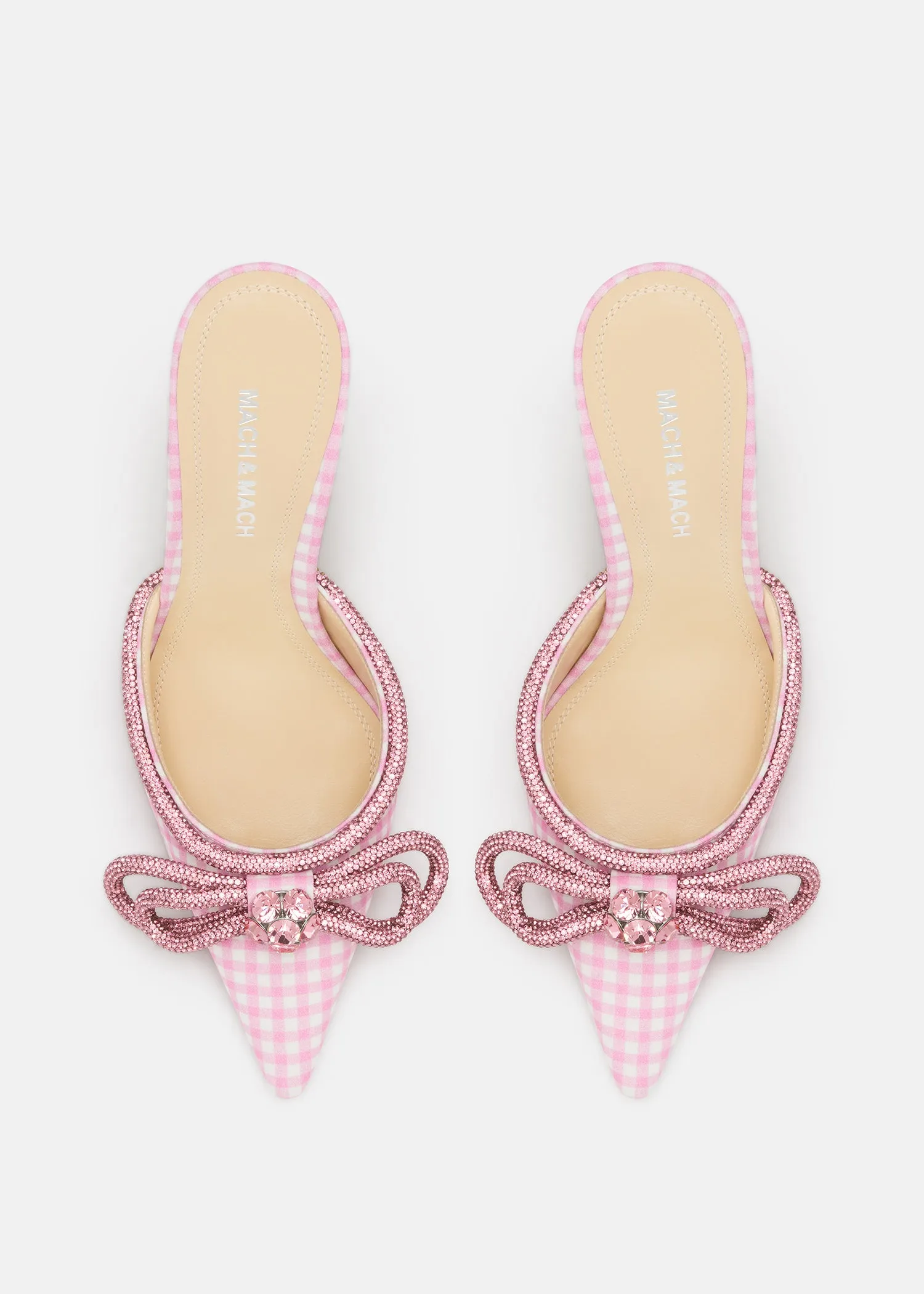 Double Bow Pink Gingham Pointed Toe Mules sold by MACH & MACH product image thumbnail 3