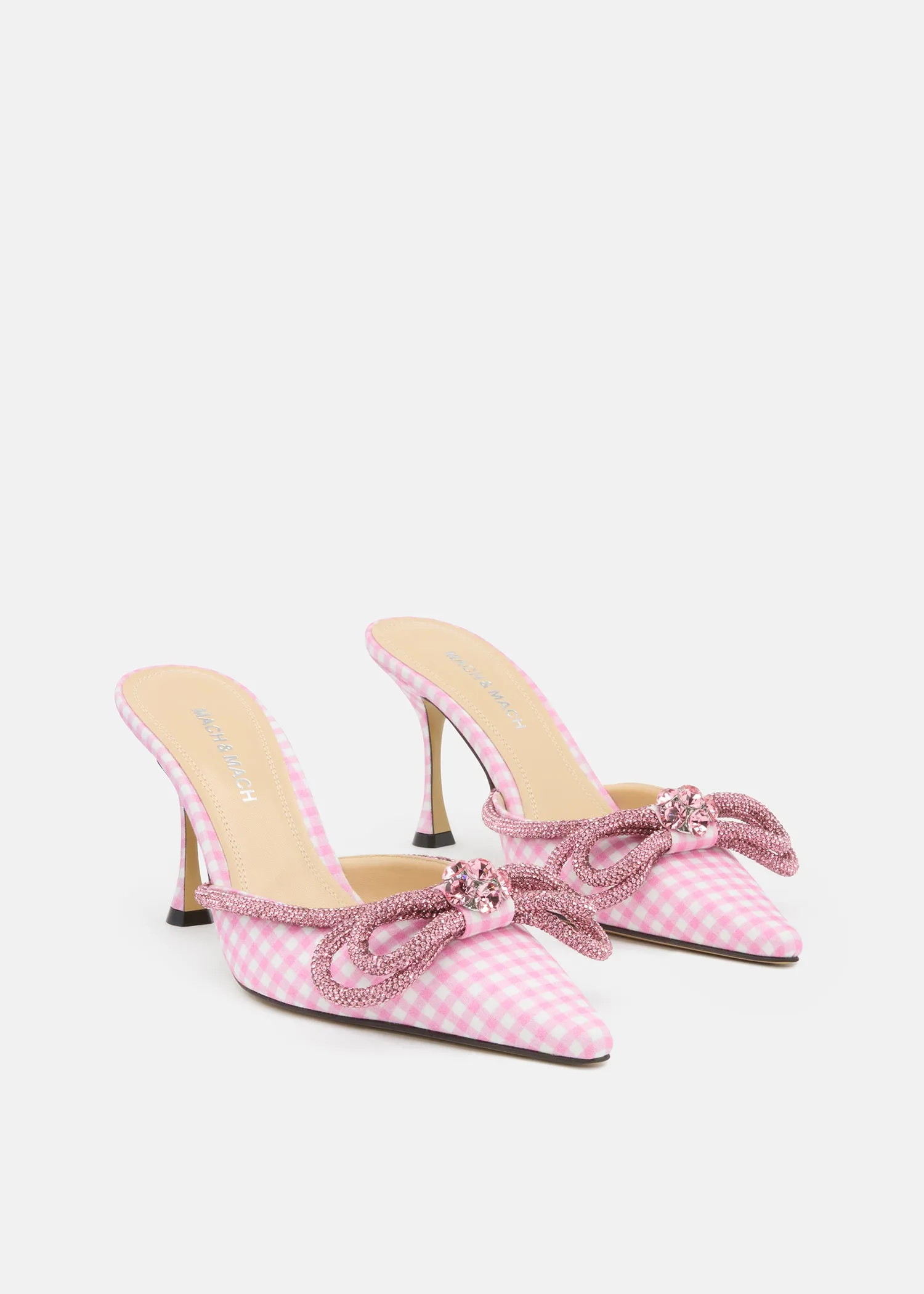 Double Bow Pink Gingham Pointed Toe Mules sold by MACH & MACH product image thumbnail 2