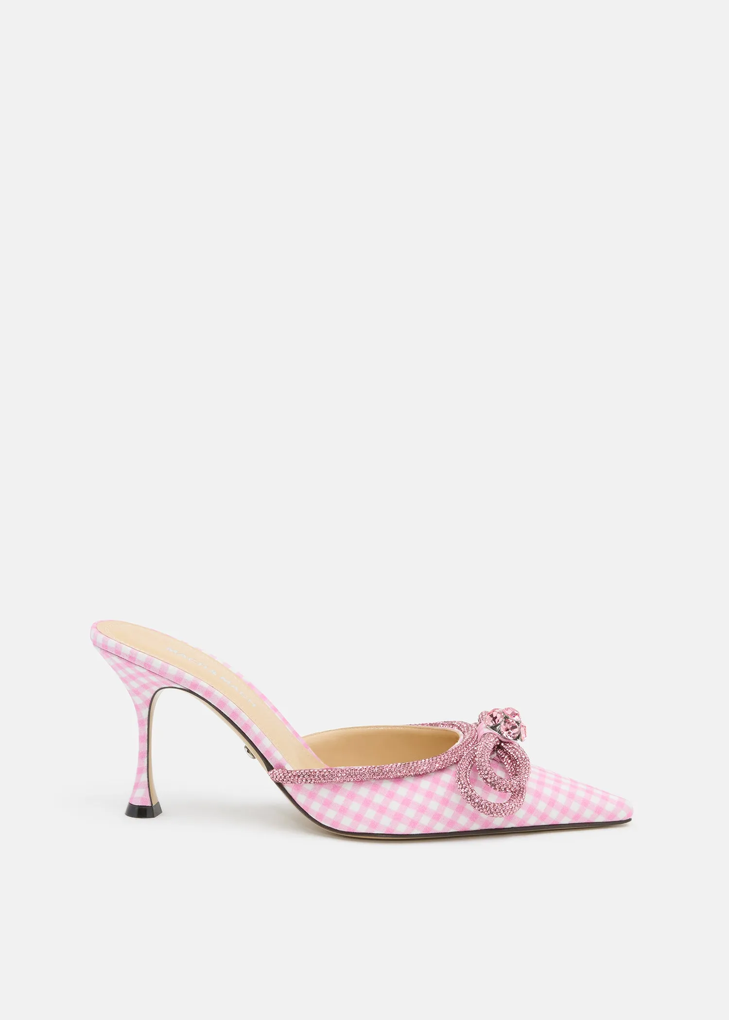 Double Bow Pink Gingham Pointed Toe Mules sold by MACH & MACH