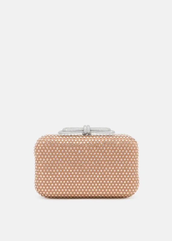 Double Bow Golden Brown Satin Clutch made by MACH & MACH