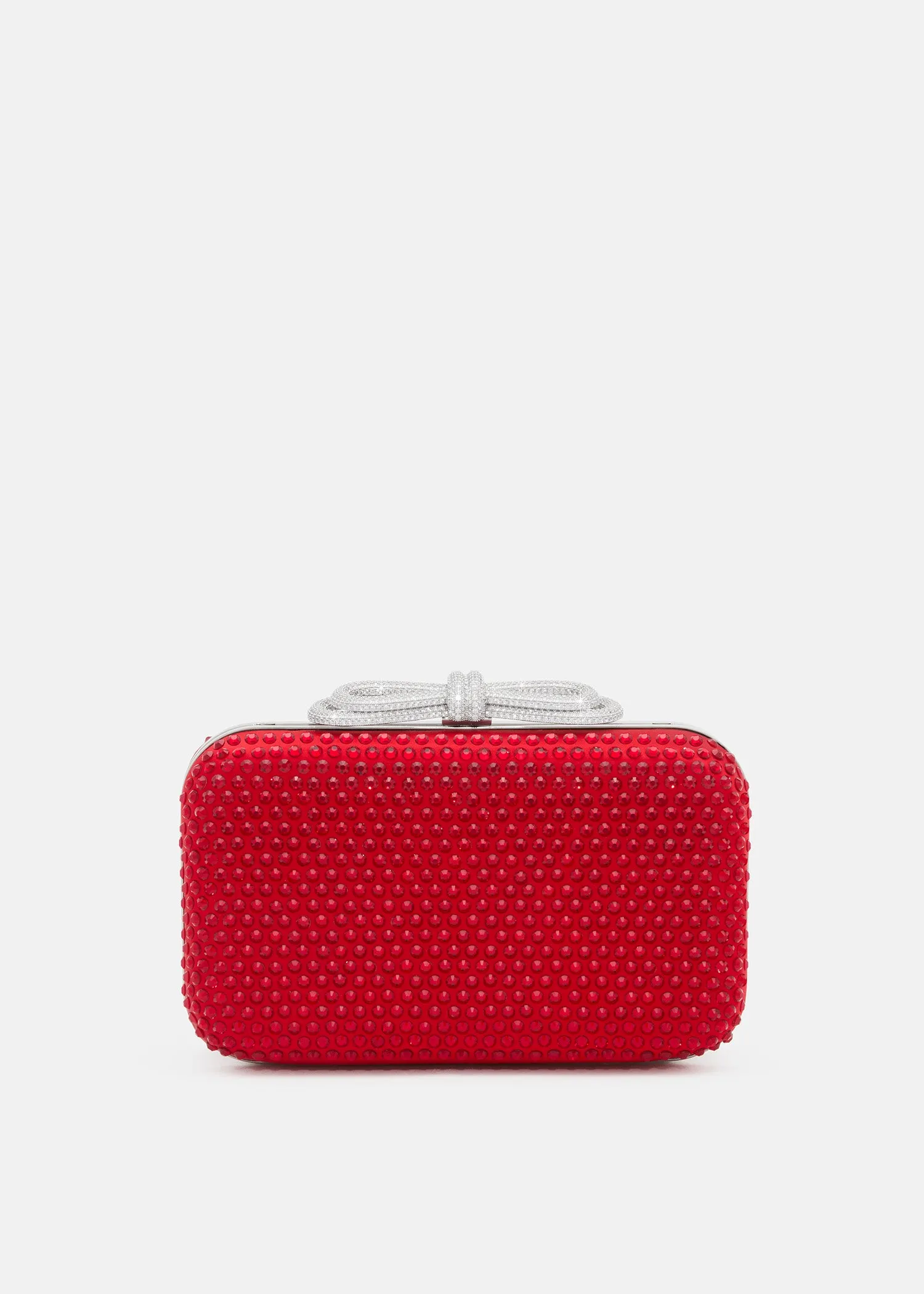 Double Bow Red Crystalized Satin Clutch sold by MACH & MACH