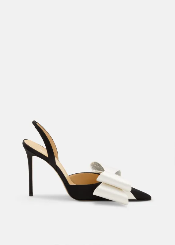 Le Cadeau White and Black Satin Slingback Pumps made by MACH & MACH